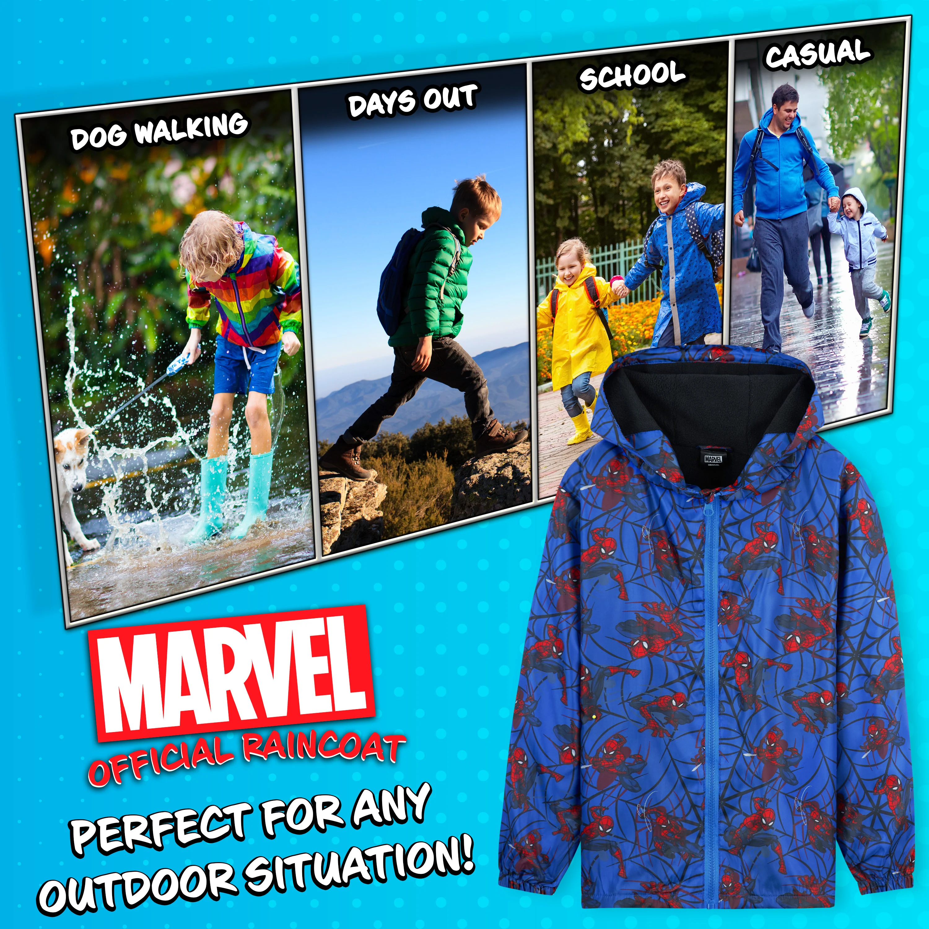 Marvel Boys Waterproof Jacket Avengers Spiderman Hooded Jacket Fleece Lining Raincoat - Image 4