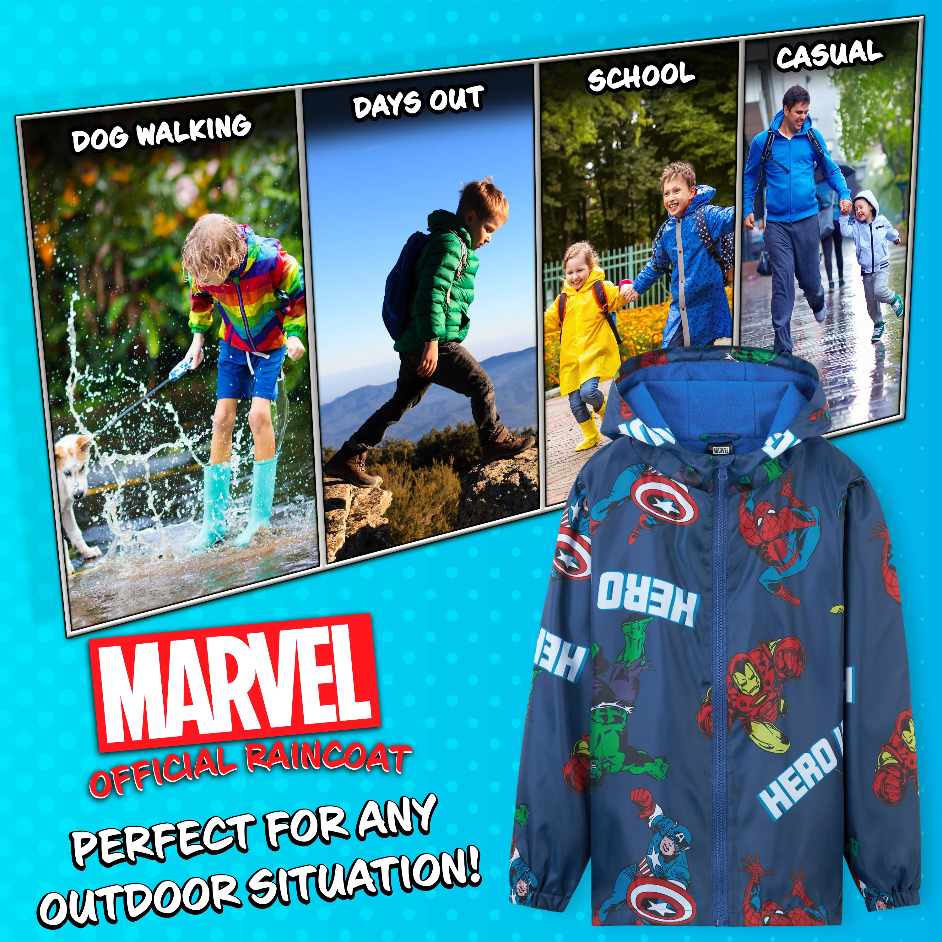 Marvel Boys Waterproof Jacket Avengers Spiderman Hooded Jacket Fleece Lining Raincoat for Boys Teenagers 4-14 Years - Image 4