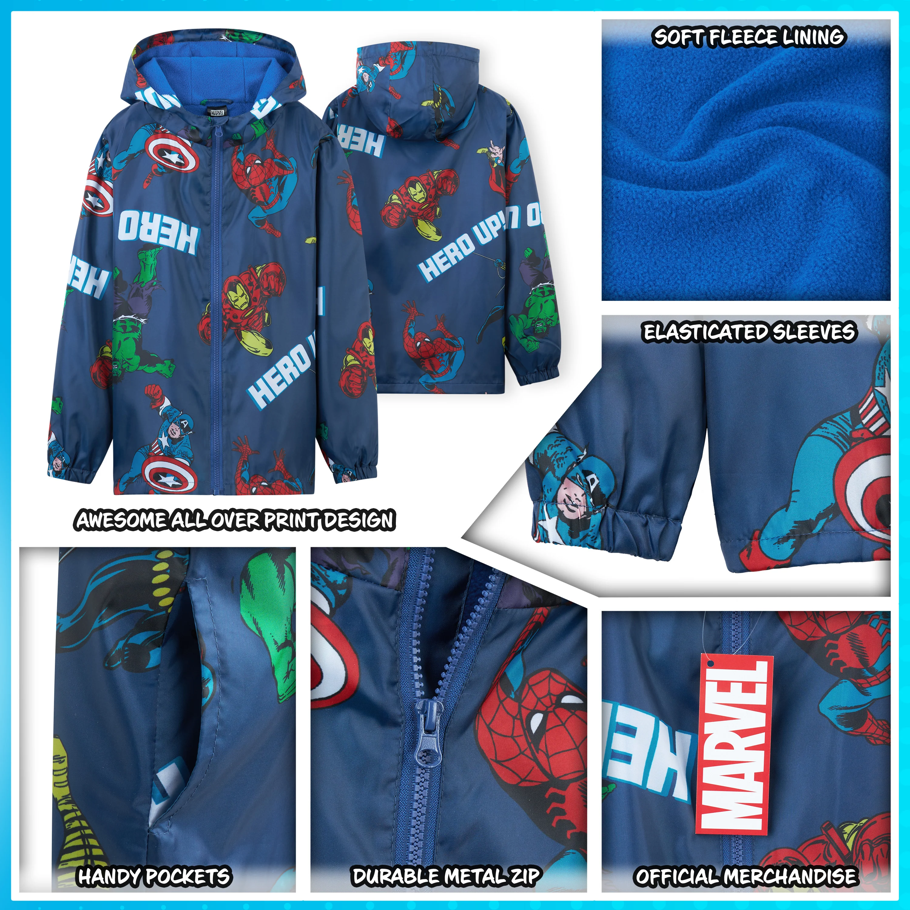 Marvel Boys Waterproof Jacket, Fleece Lining Raincoat for Boys - Image 5