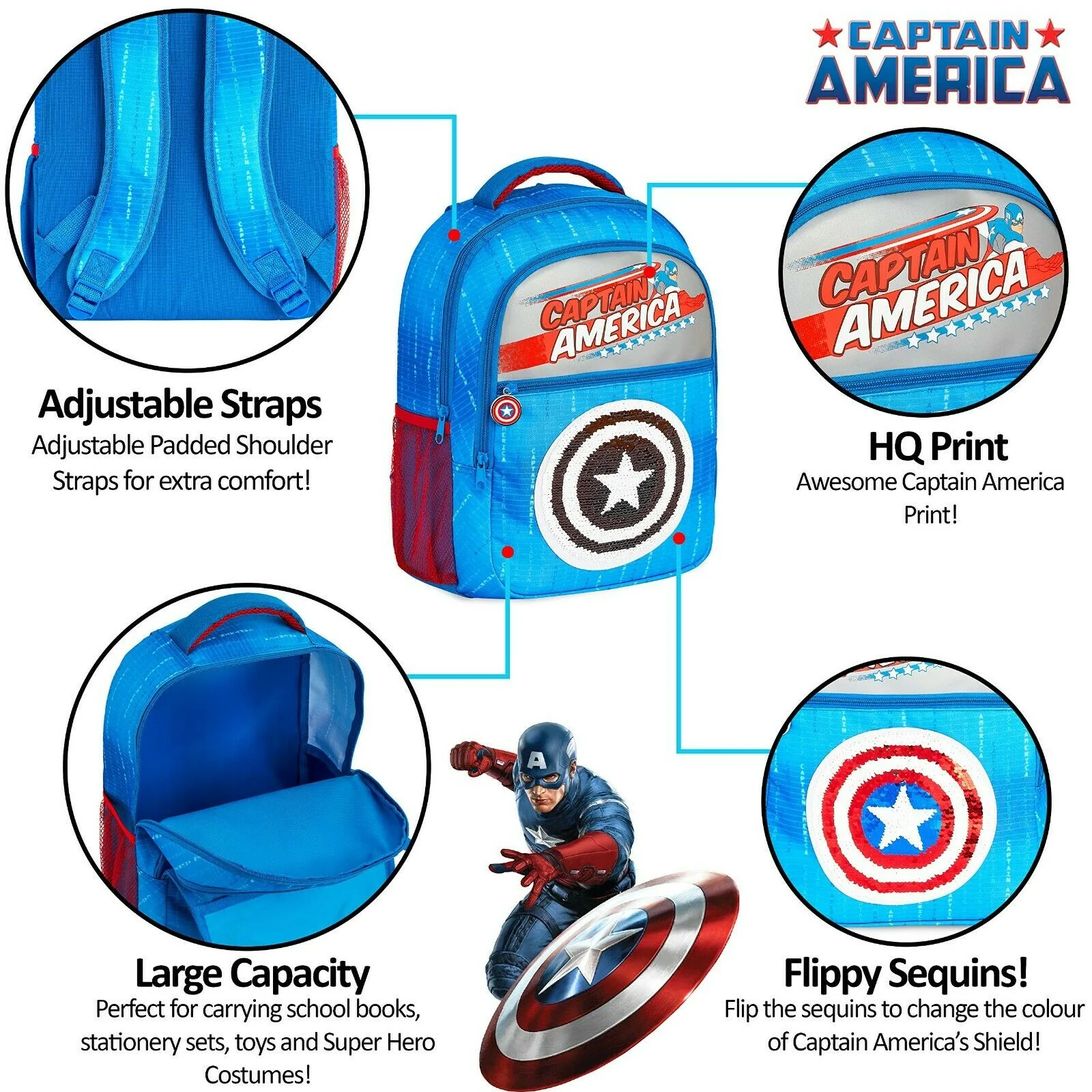 Marvel Backpack - Kids Backpack with Captain America - Image 4