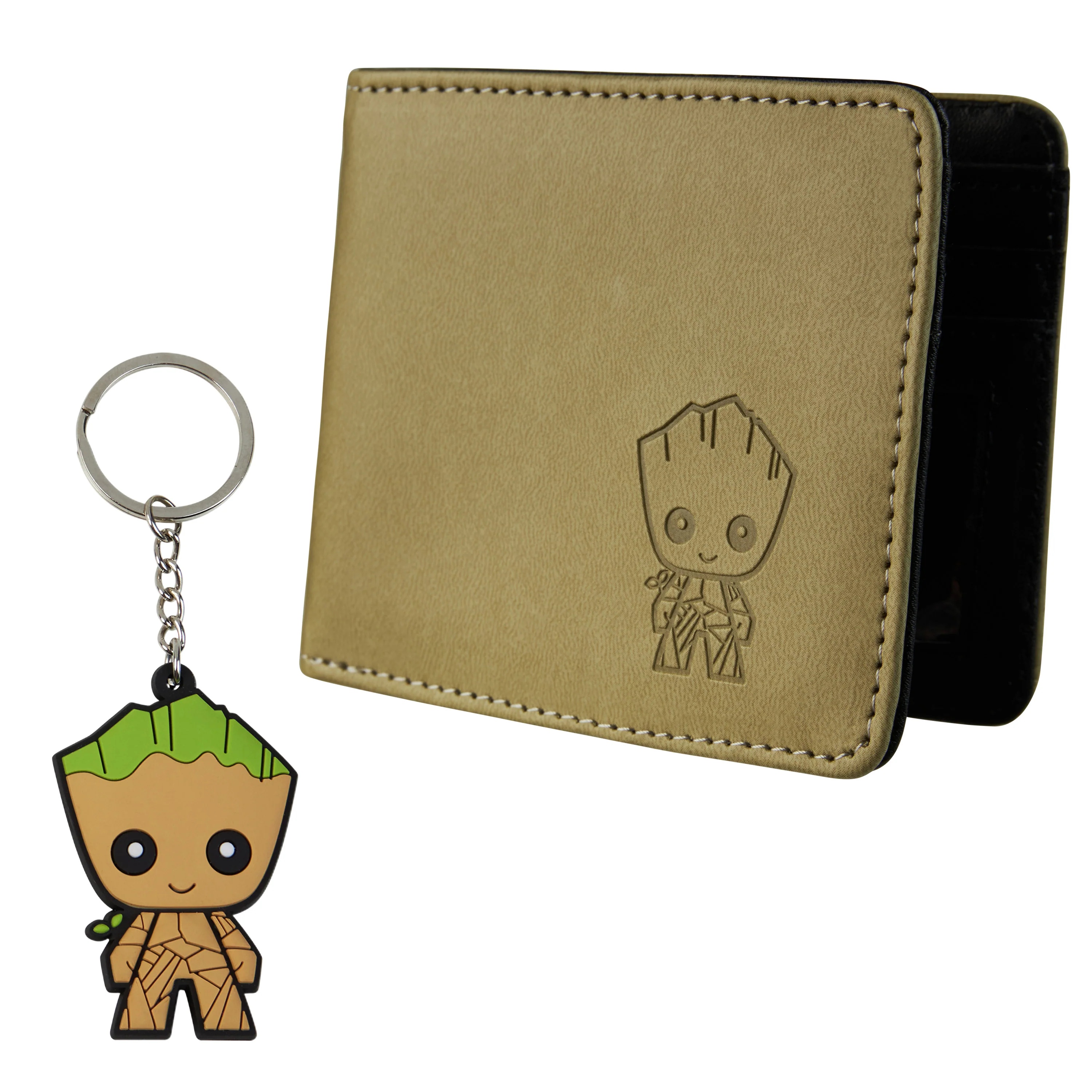 Marvel Card Wallet and Keyring Set for Men - Beige Groot