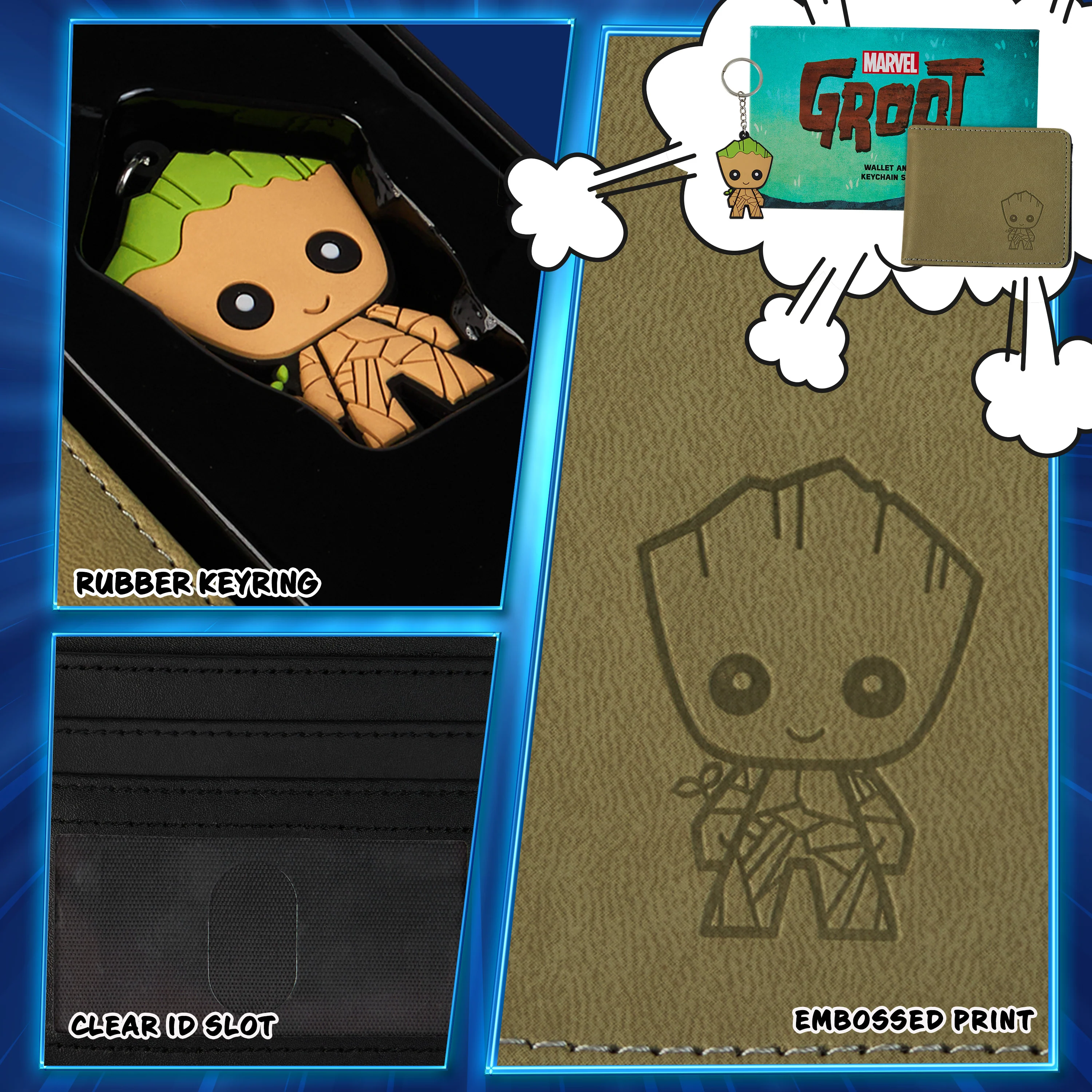 Marvel Card Wallet and Keyring Set for Men - Beige Groot - Image 5