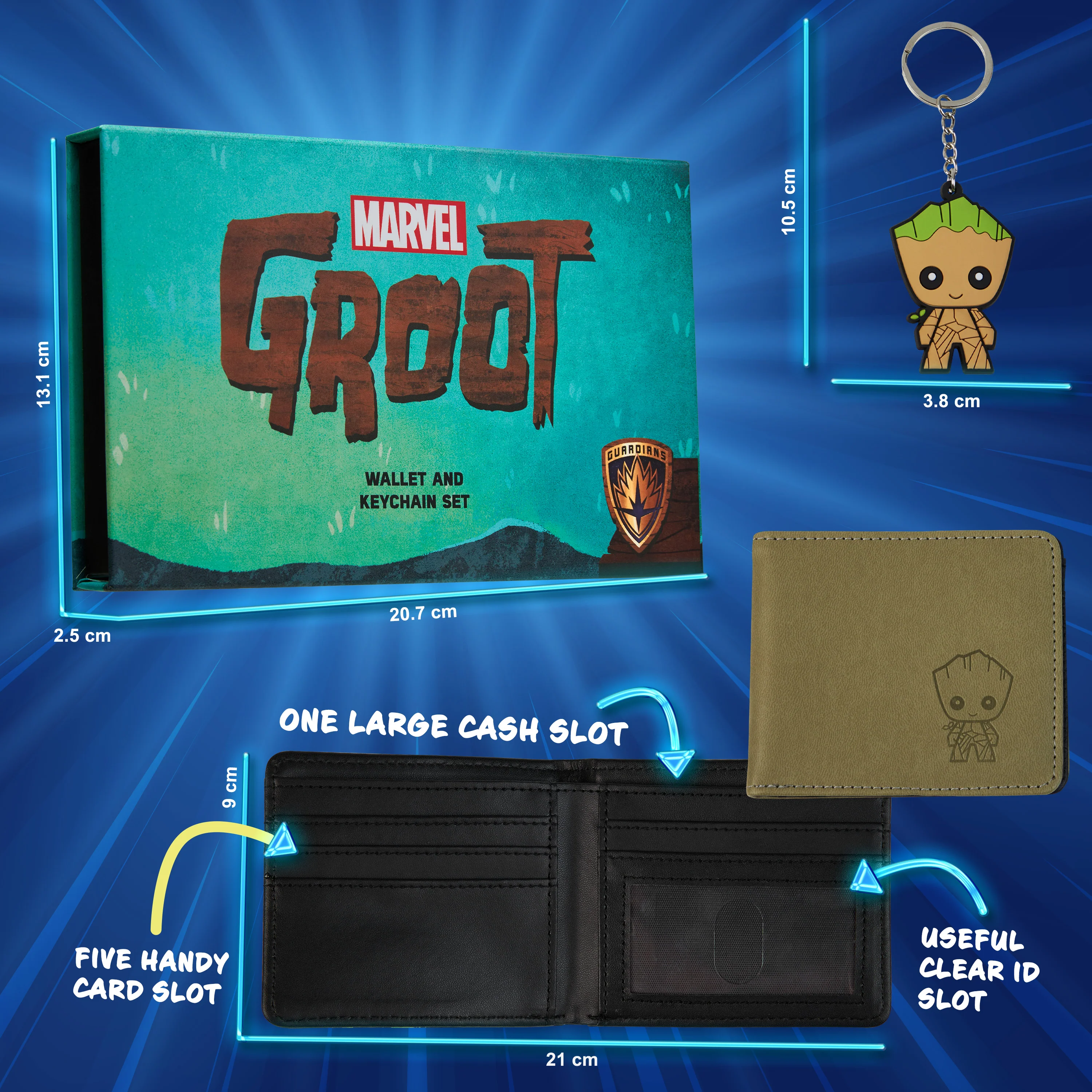 Marvel Card Wallet and Keyring Set for Men - Beige Groot - Image 7