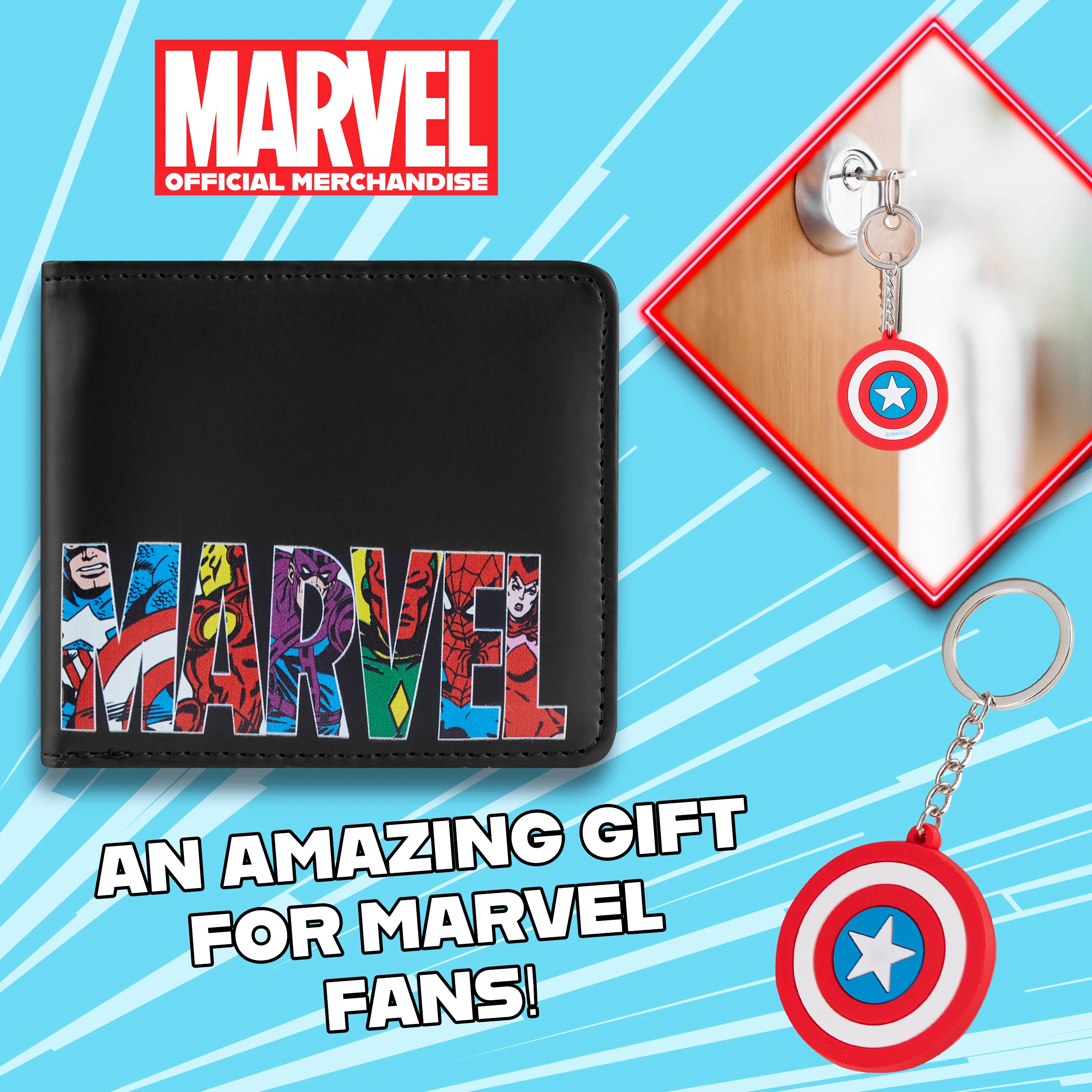 Marvel Card Wallet and Keyring Set for Men - Black Captain America - Image 3