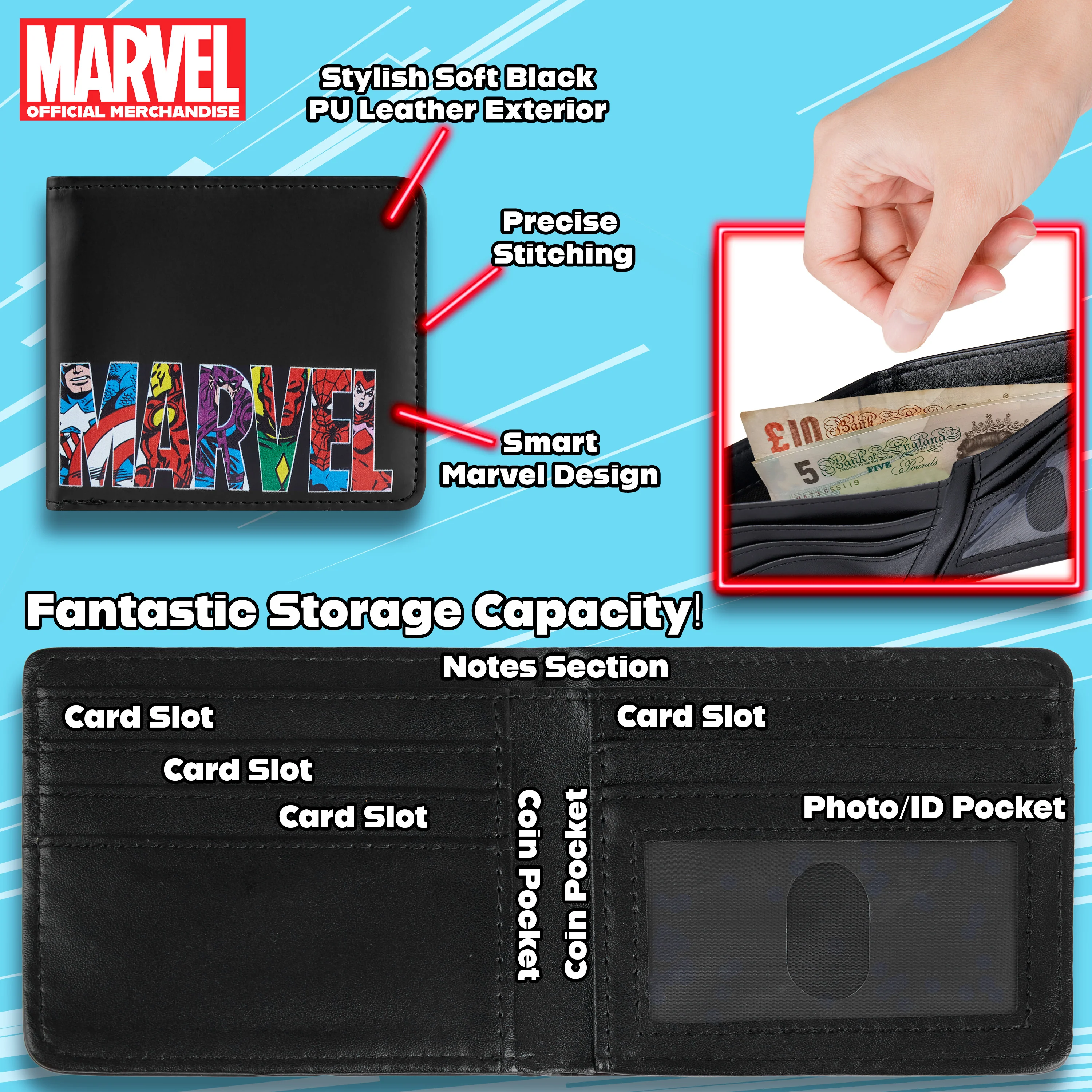 Marvel Card Wallet and Keyring Set for Men - Black Captain America - Image 4