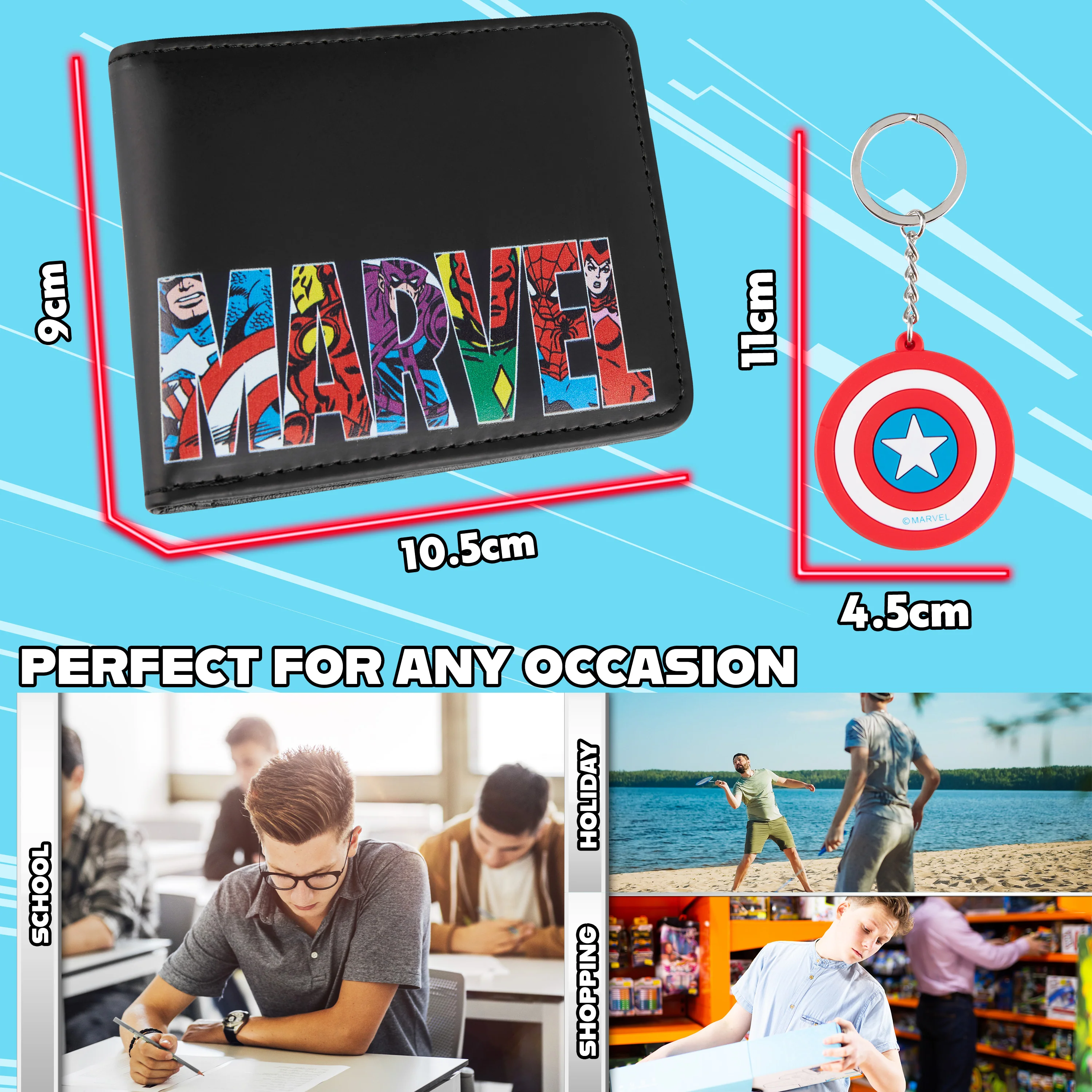 Marvel Card Wallet and Keyring Set for Men - Black Captain America - Image 5