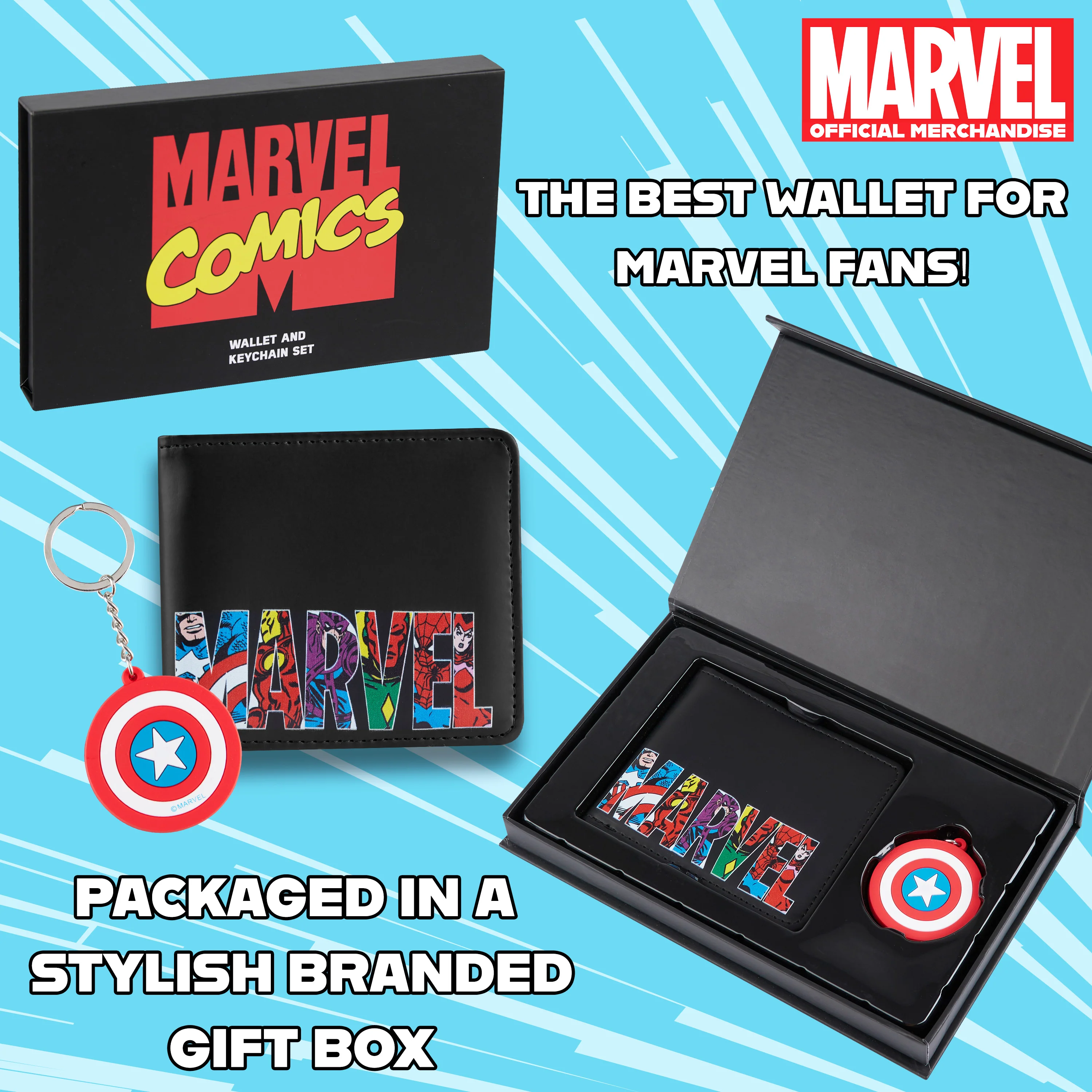 Marvel Card Wallet and Keyring Set for Men - Black Captain America - Image 6