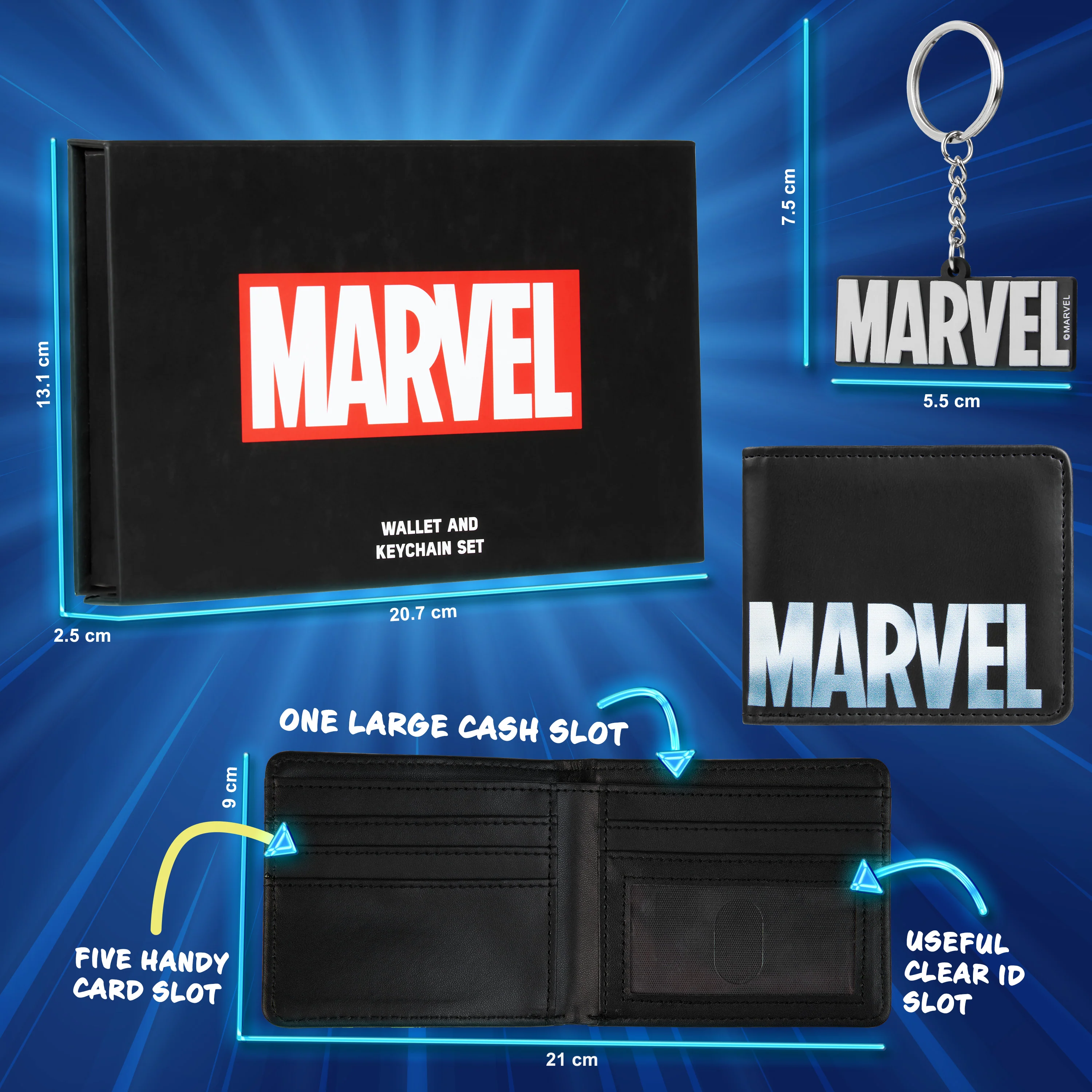 Marvel Card Wallet and Keyring Set for Men - Black Marvel - Image 7
