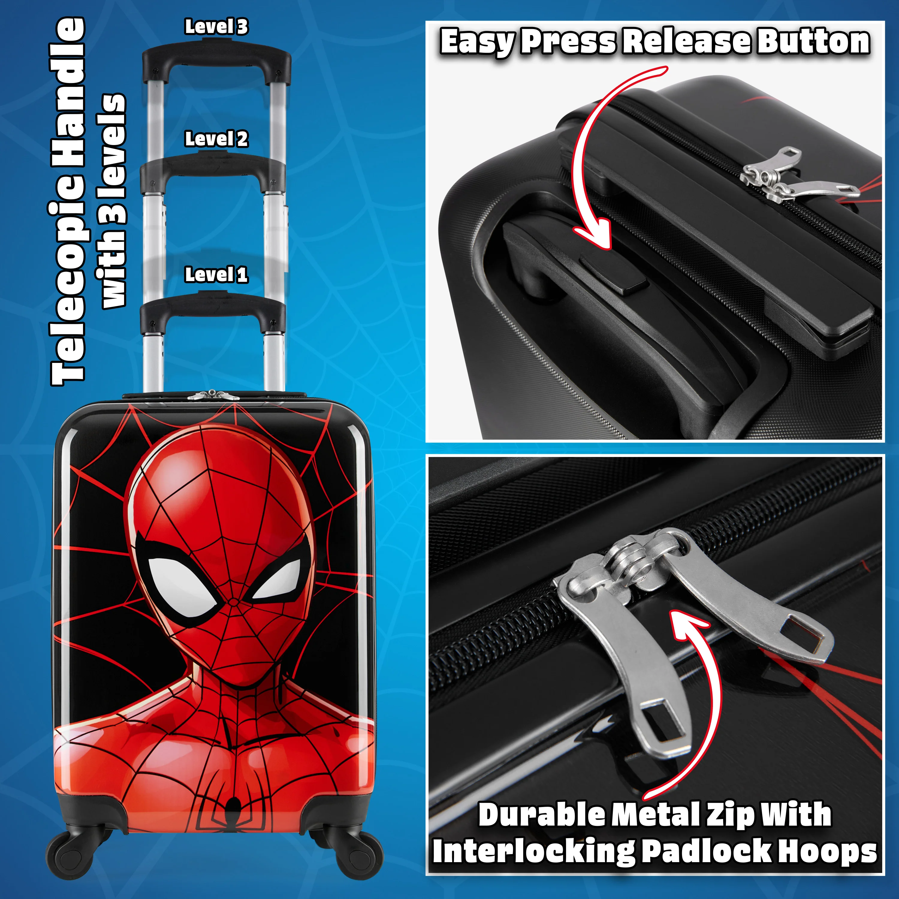 Marvel Carry On Suitcase for Kids Spiderman Cabin Bag with Wheels - Image 5