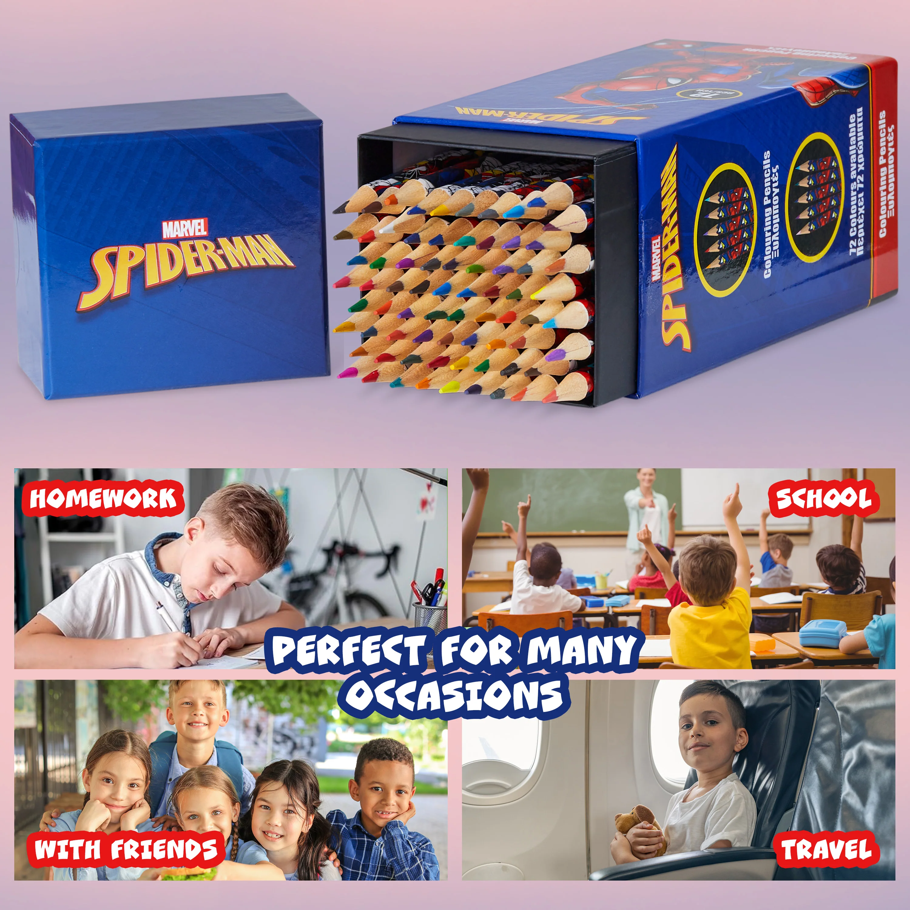 Marvel Colouring Pencils for Kids, 72 Pencils Colouring Box - Spiderman - Image 4