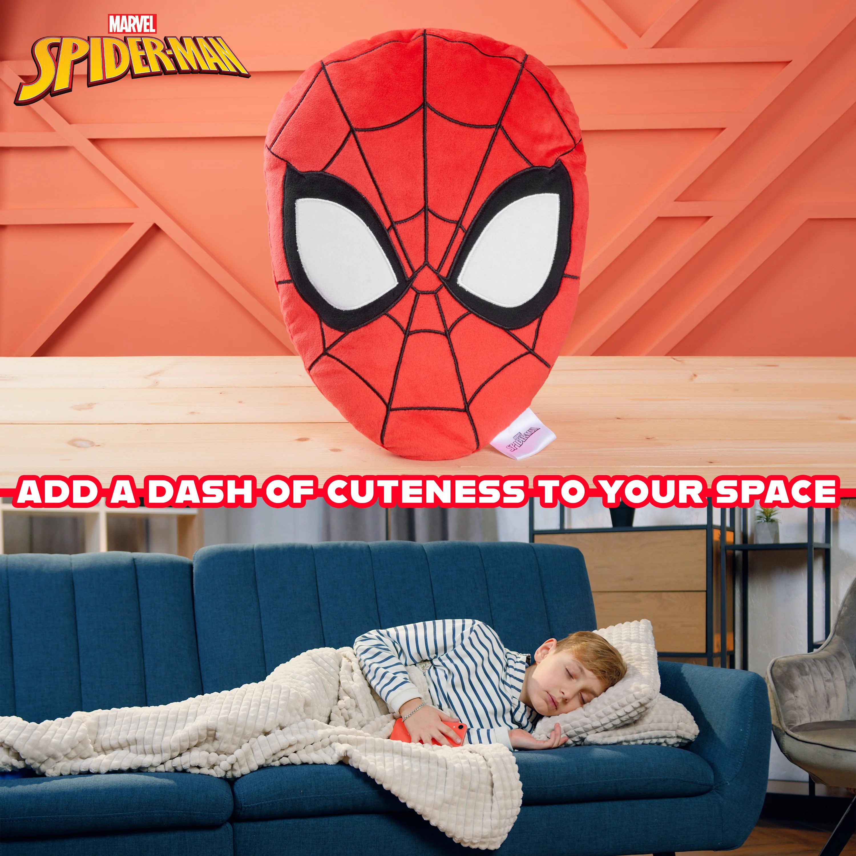 Disney Spiderman 3D Plush Pillow Cushions for Bed, Kids Bedroom Accessories 34 x 25cm - Spiderman Gifts for Boys (Red) - Image 4
