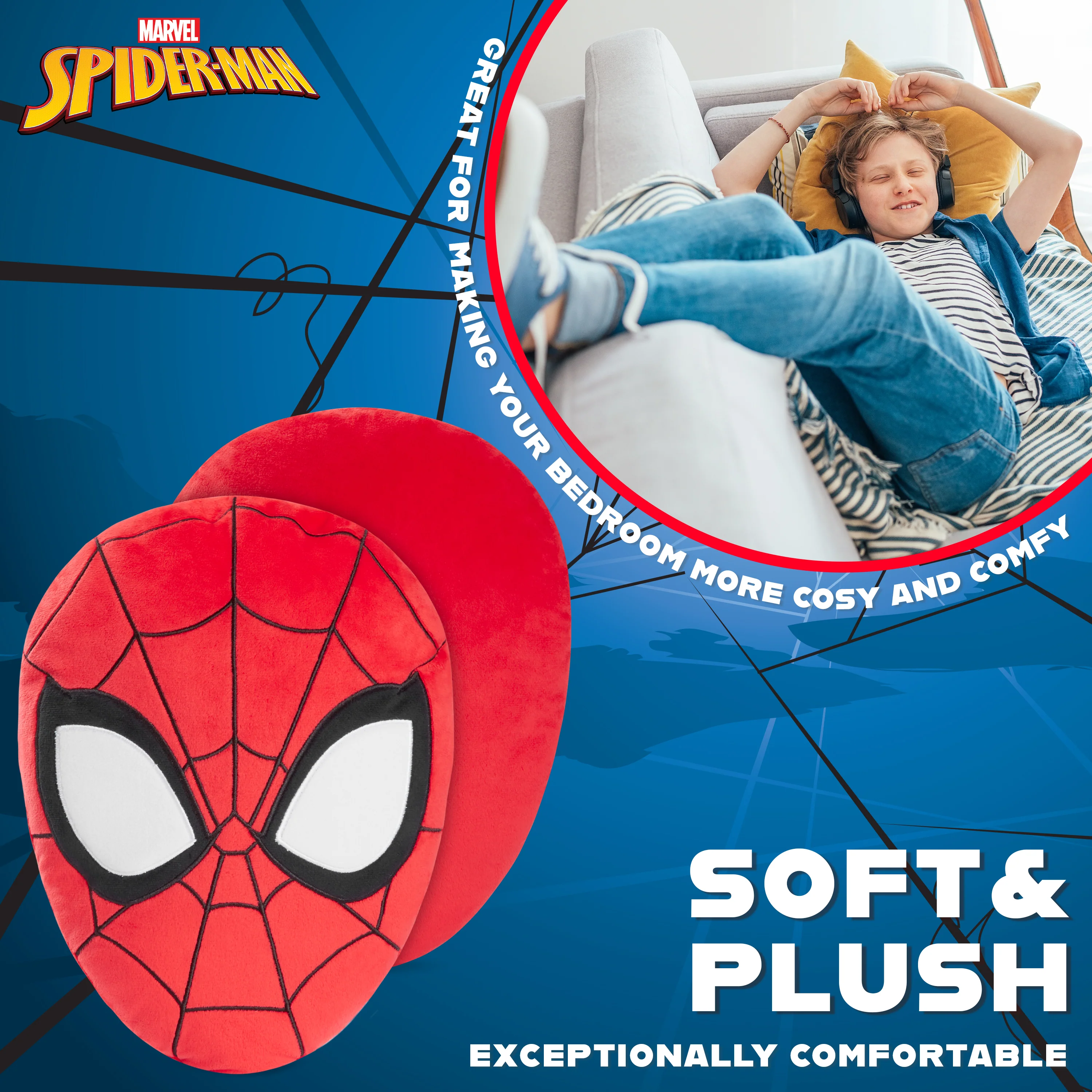 Disney Spiderman 3D Plush Pillow Cushions for Bed, Kids Bedroom Accessories 34 x 25cm - Spiderman Gifts for Boys (Red) - Image 5