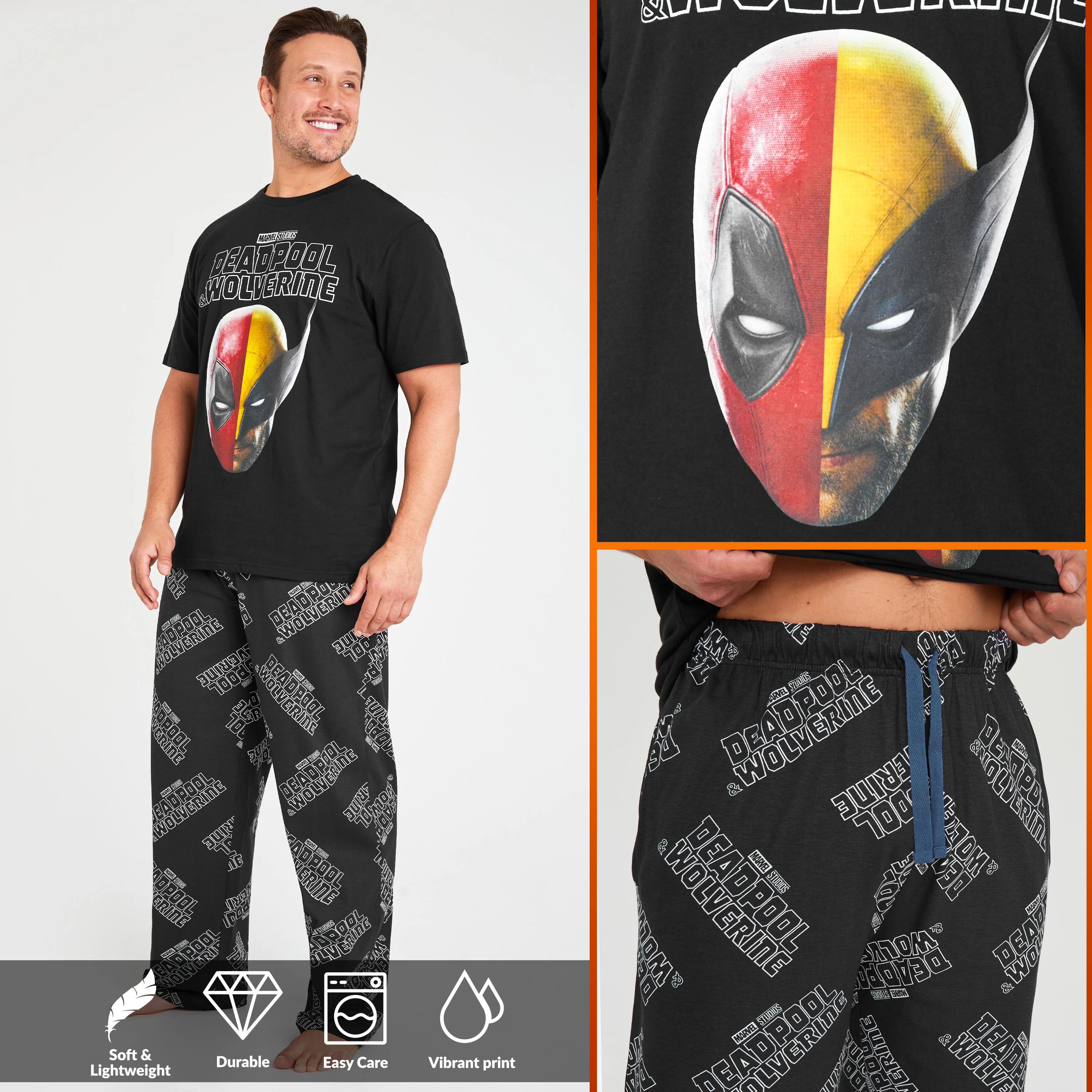 Marvel Deadpool and Wolverine Mens Pyjama Set, Soft Comfortable PJs Loungewear - Image 3