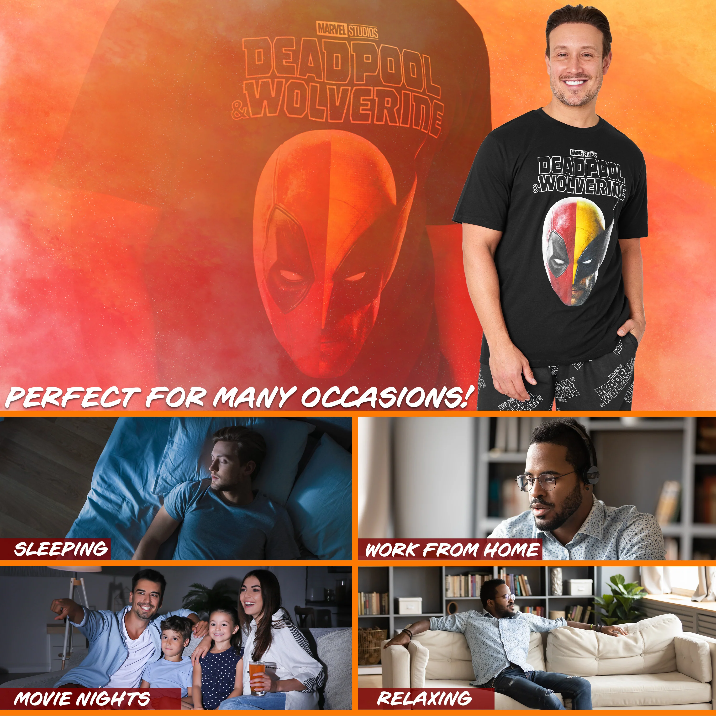 Marvel Deadpool and Wolverine Mens Pyjama Set, Soft Comfortable PJs Loungewear - Image 4