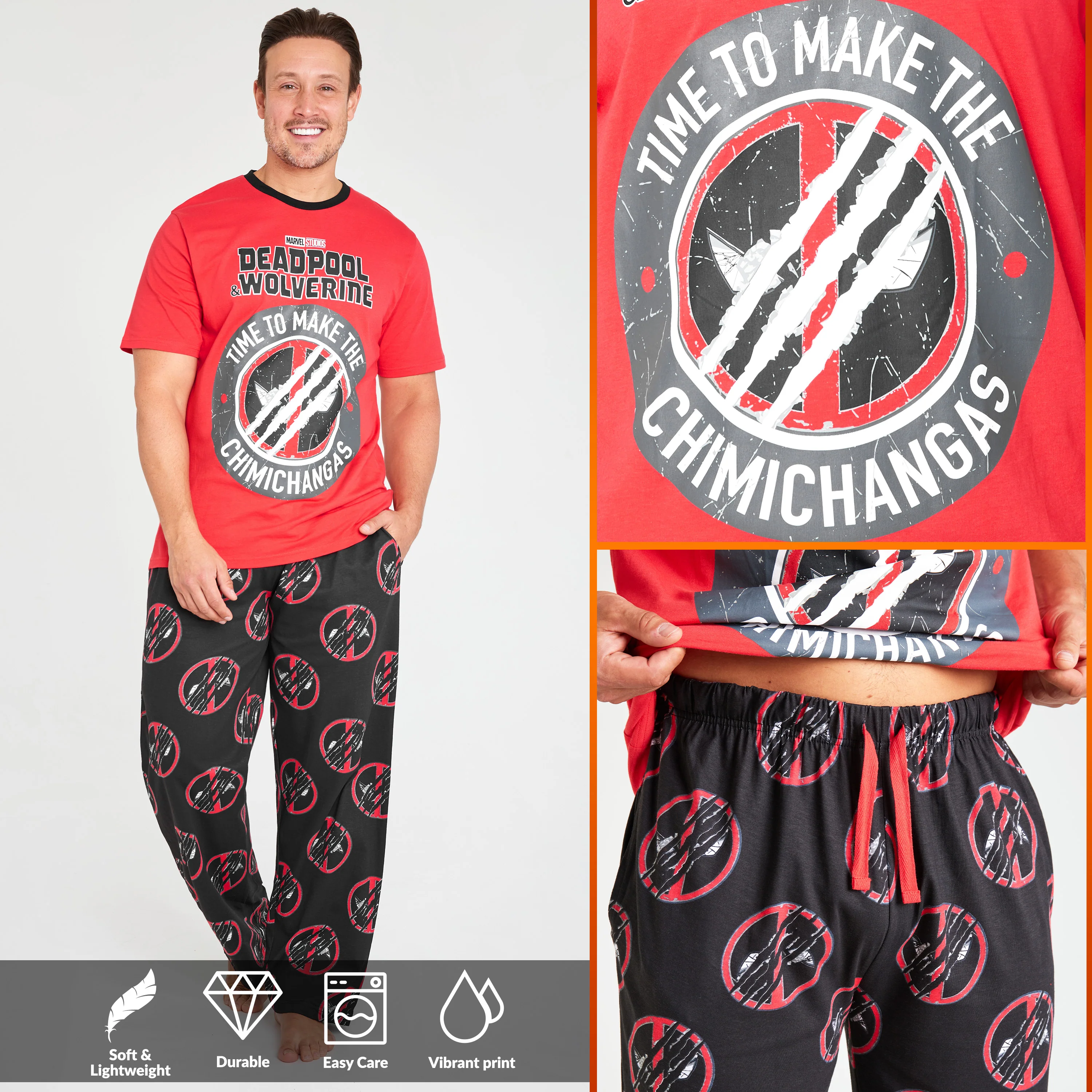 Marvel Deadpool and Wolverine Mens Pyjama Set, Soft Comfortable PJs Loungewear - Gifts for Men - Image 3