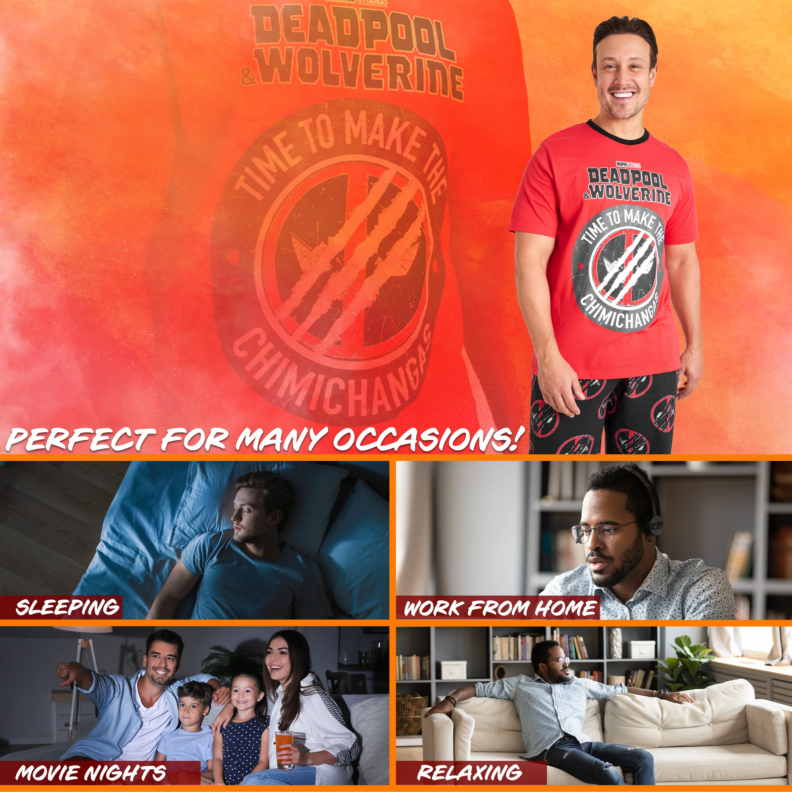 Marvel Deadpool and Wolverine Mens Pyjama Set, Soft Comfortable PJs Loungewear - Gifts for Men - Image 4