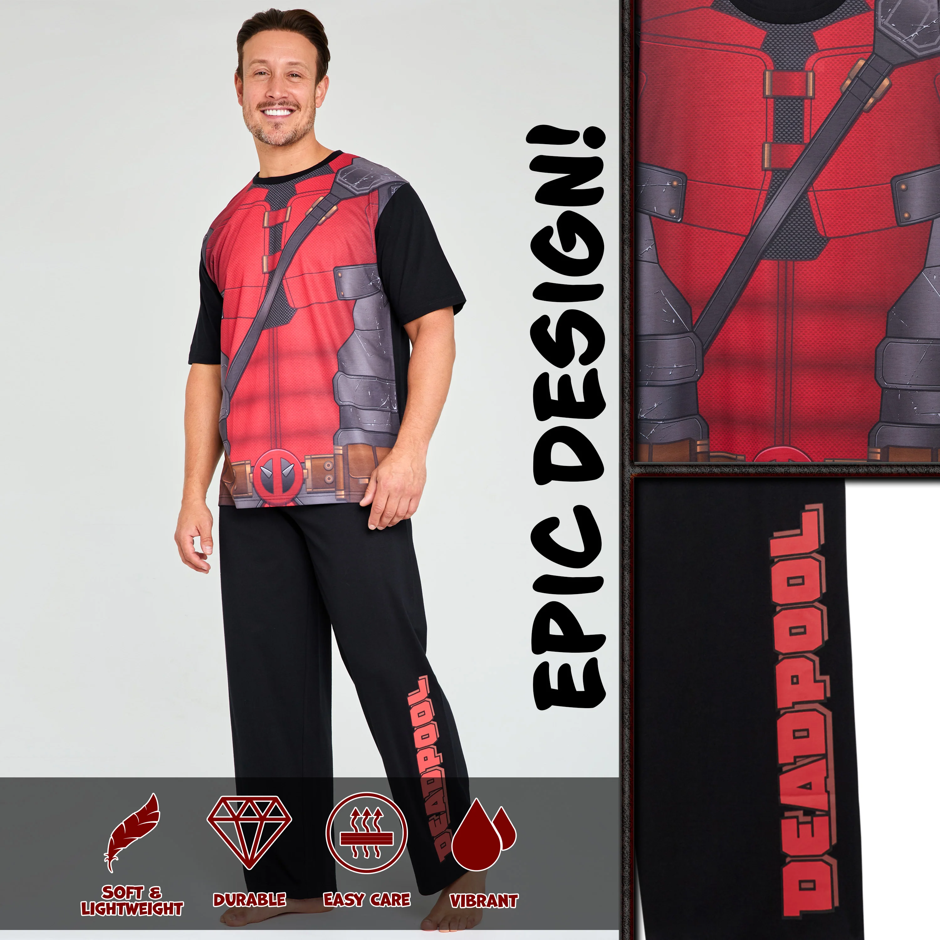 Marvel Deadpool and Wolverine Mens Pyjama Set, Soft Comfortable PJs Loungewear - Image 3