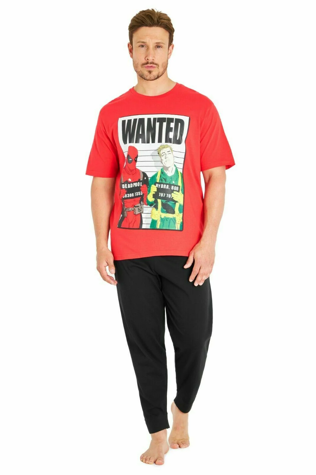 Marvel Deadpool Mens Pyjamas Set, Cotton Men PJs With Short Sleeve