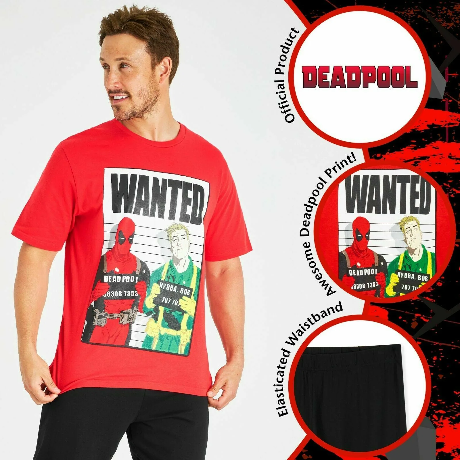 Marvel Deadpool Mens Pyjamas Set, Cotton Men PJs With Short Sleeve - Image 2