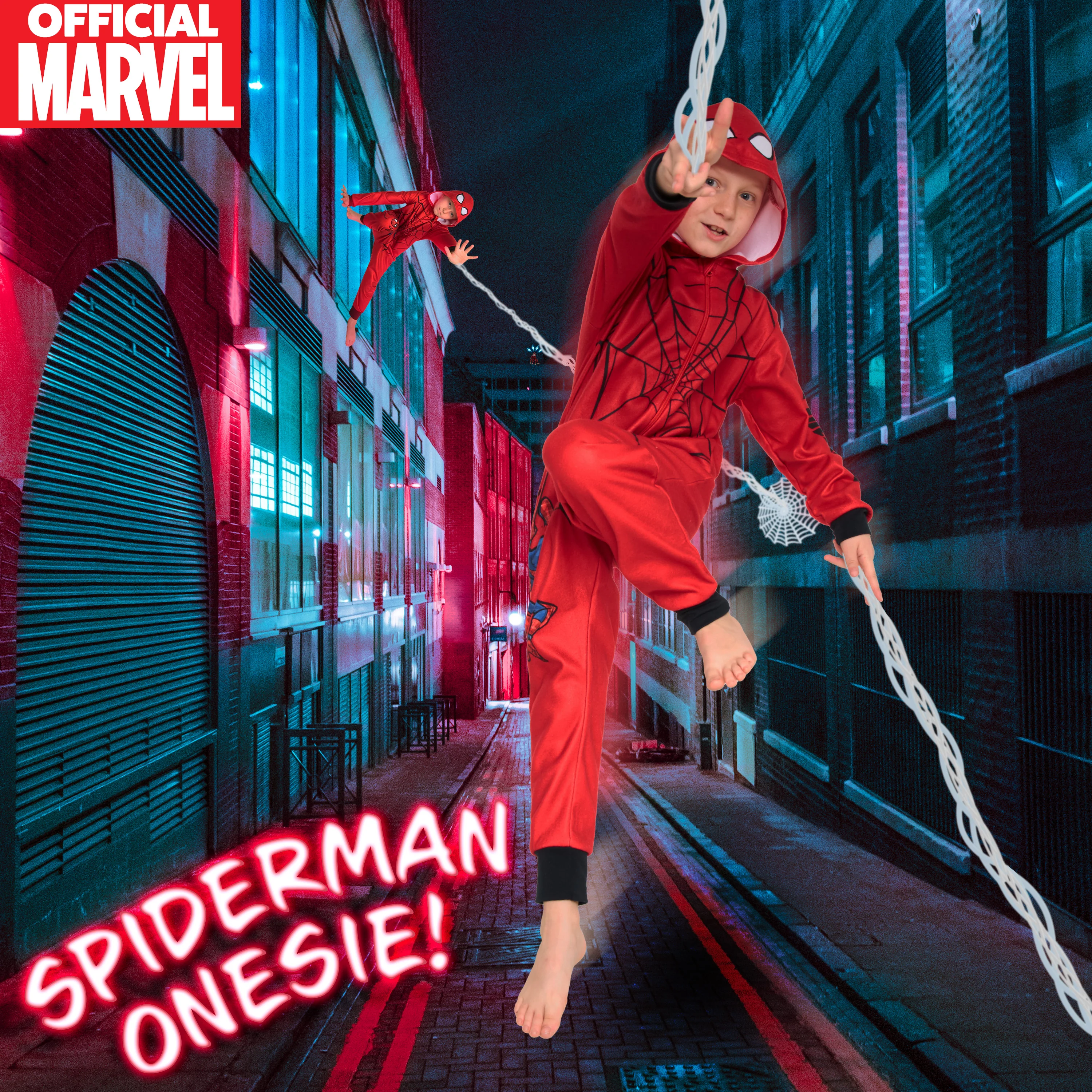 Marvel Fleece Onesie for Boys - Warm Hooded Onesie for Kids - Spiderman - Image 2