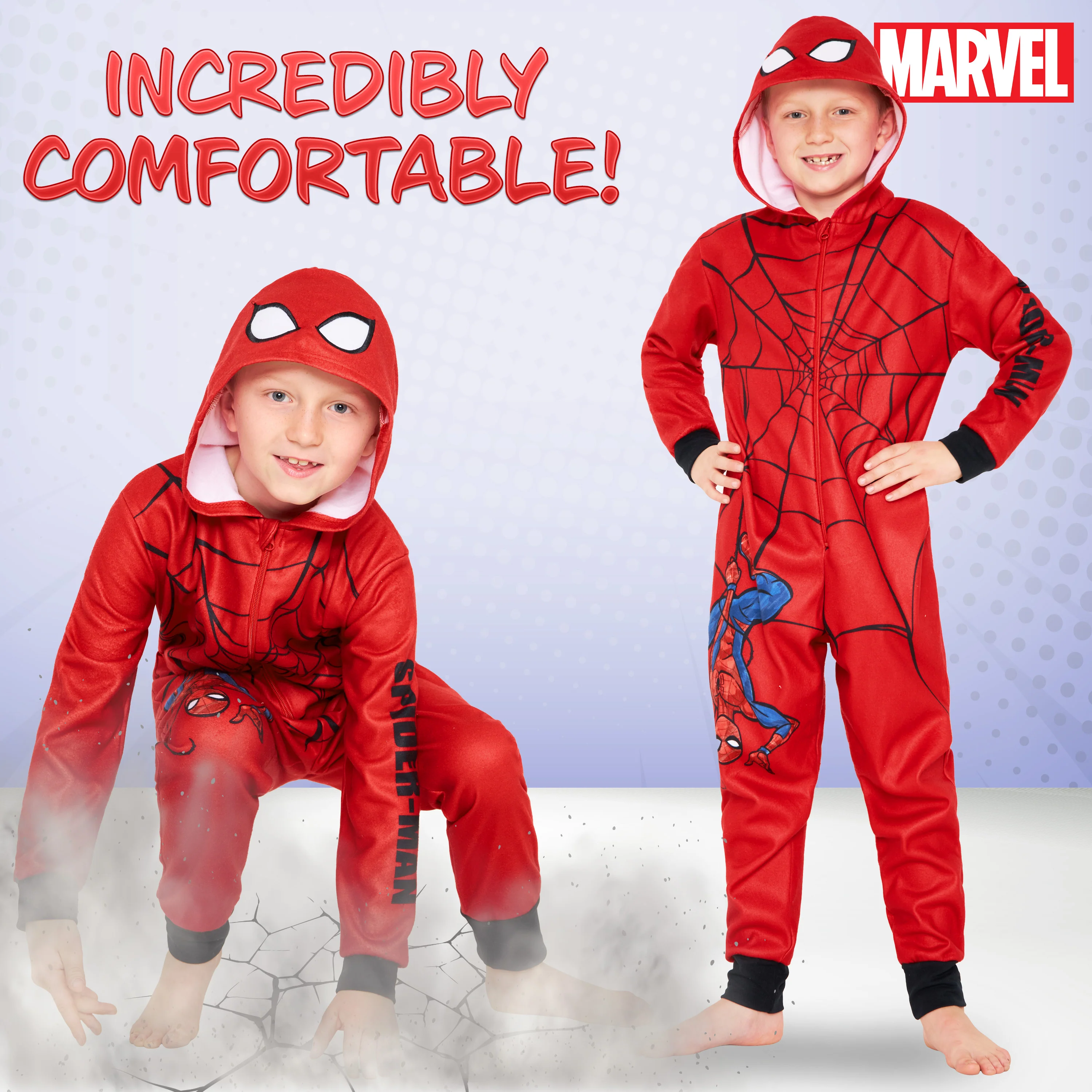 Marvel Fleece Onesie for Boys - Warm Hooded Onesie for Kids - Spiderman - Image 5