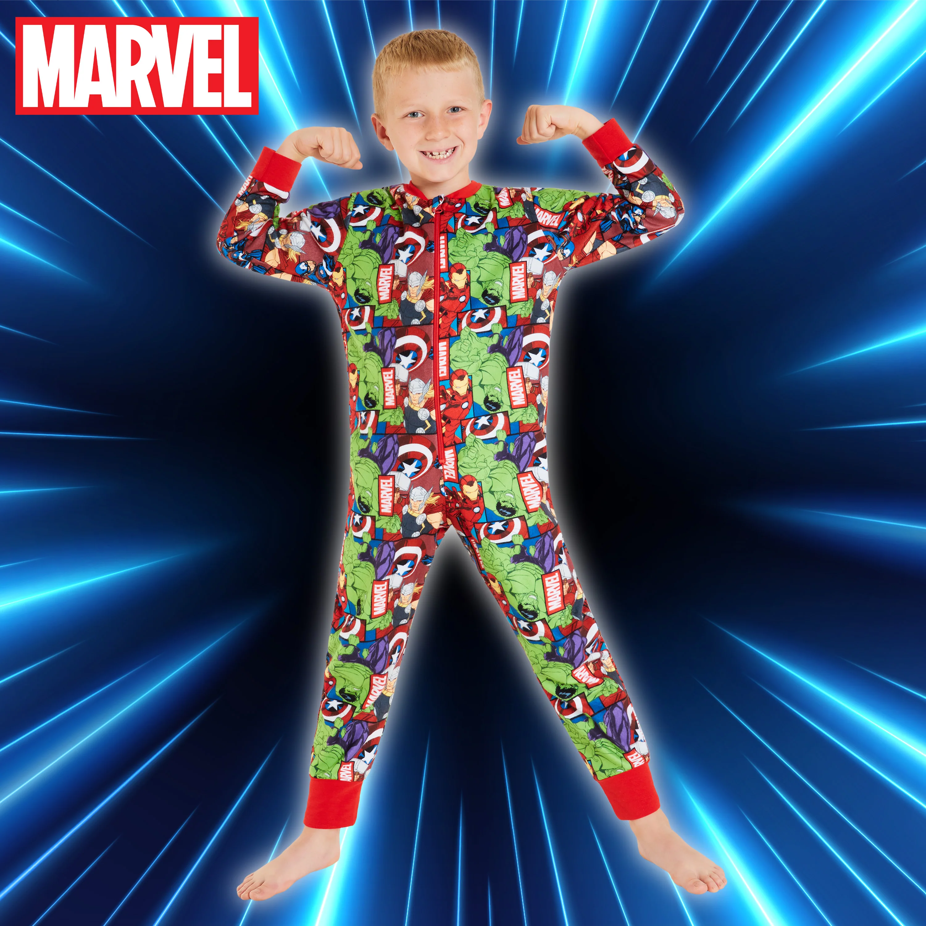Marvel Fleece Onesie for Boys - Warm Hooded Onesie for Kids - Avengers - Image 2