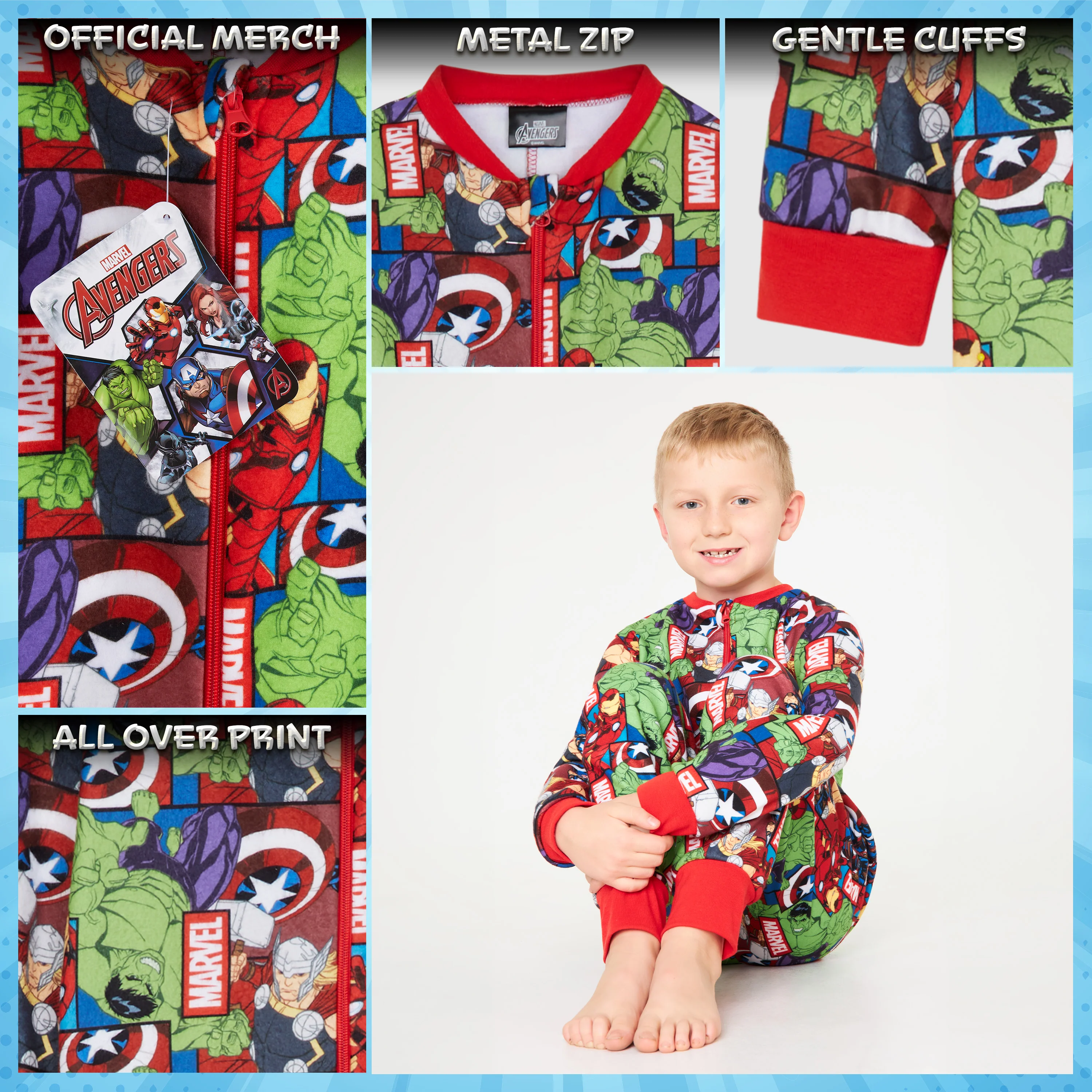 Marvel Fleece Onesie for Boys - Warm Hooded Onesie for Kids - Avengers - Image 4