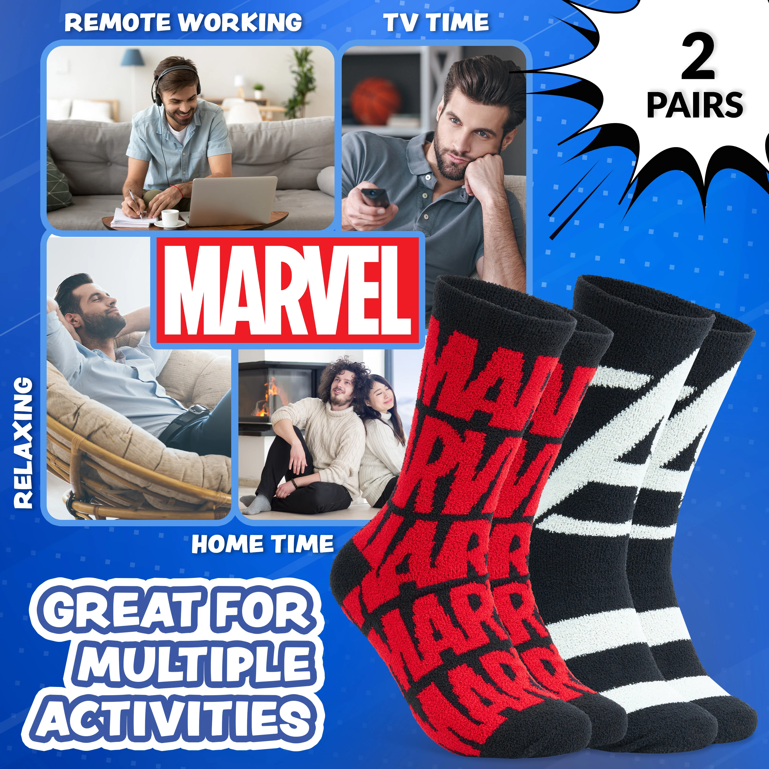 Marvel Fluffy Socks for Men, Multipack Avengers Mens Slipper Socks - Image 6