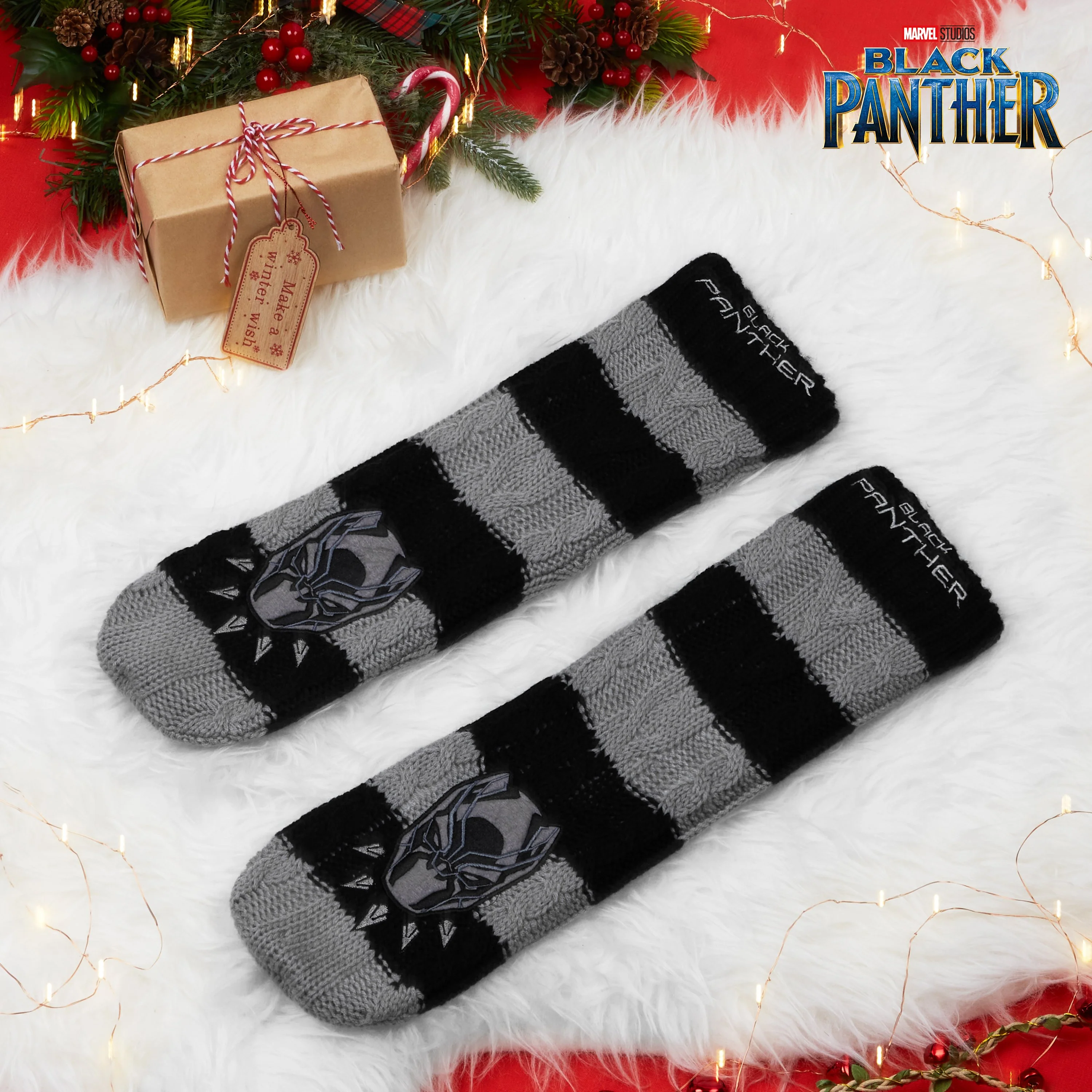 Marvel Fluffy Socks, Mens Slipper Socks, Black Panther Knitted Socks - Image 4