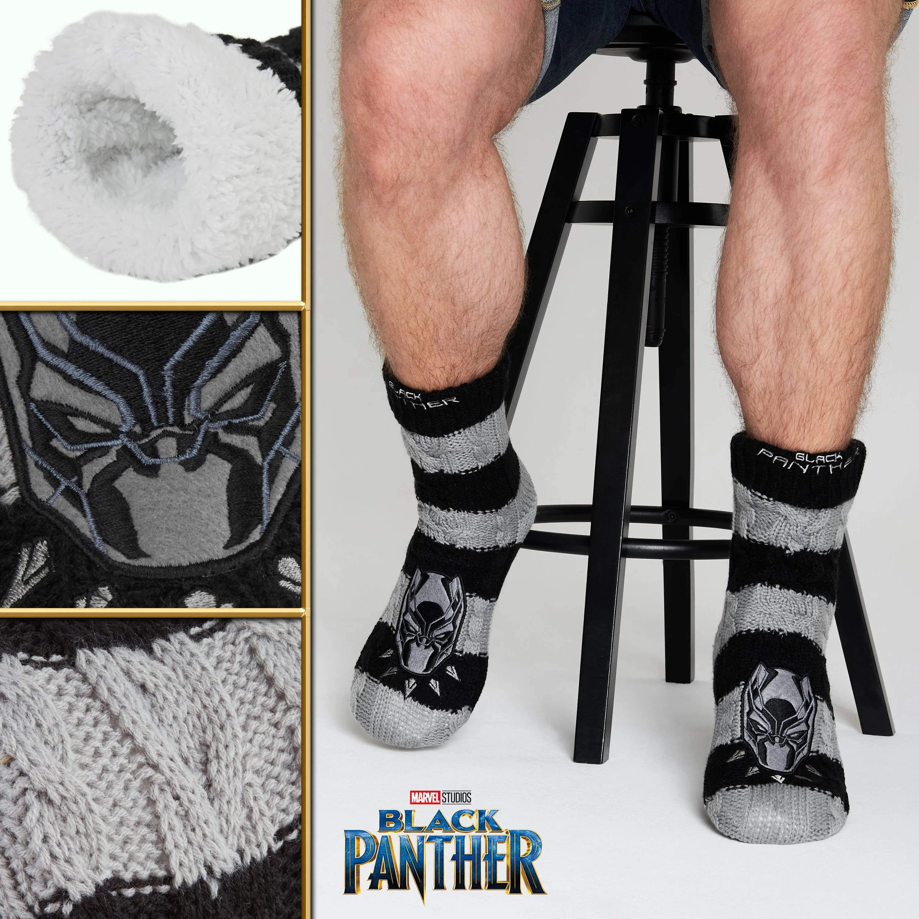 Marvel Fluffy Socks, Mens Slipper Socks, Black Panther Knitted Socks - Image 5