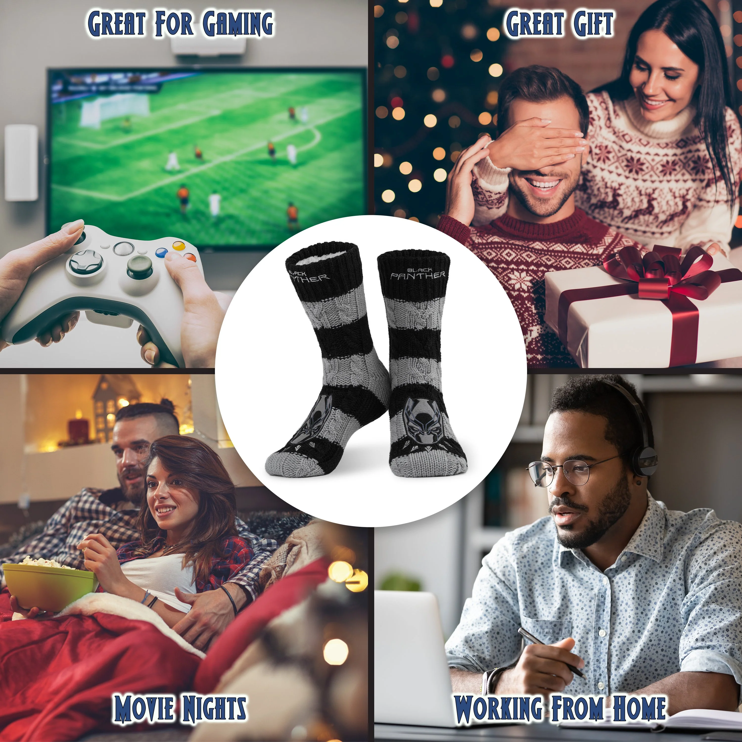 Marvel Fluffy Socks, Mens Slipper Socks, Black Panther Knitted Socks - Image 7