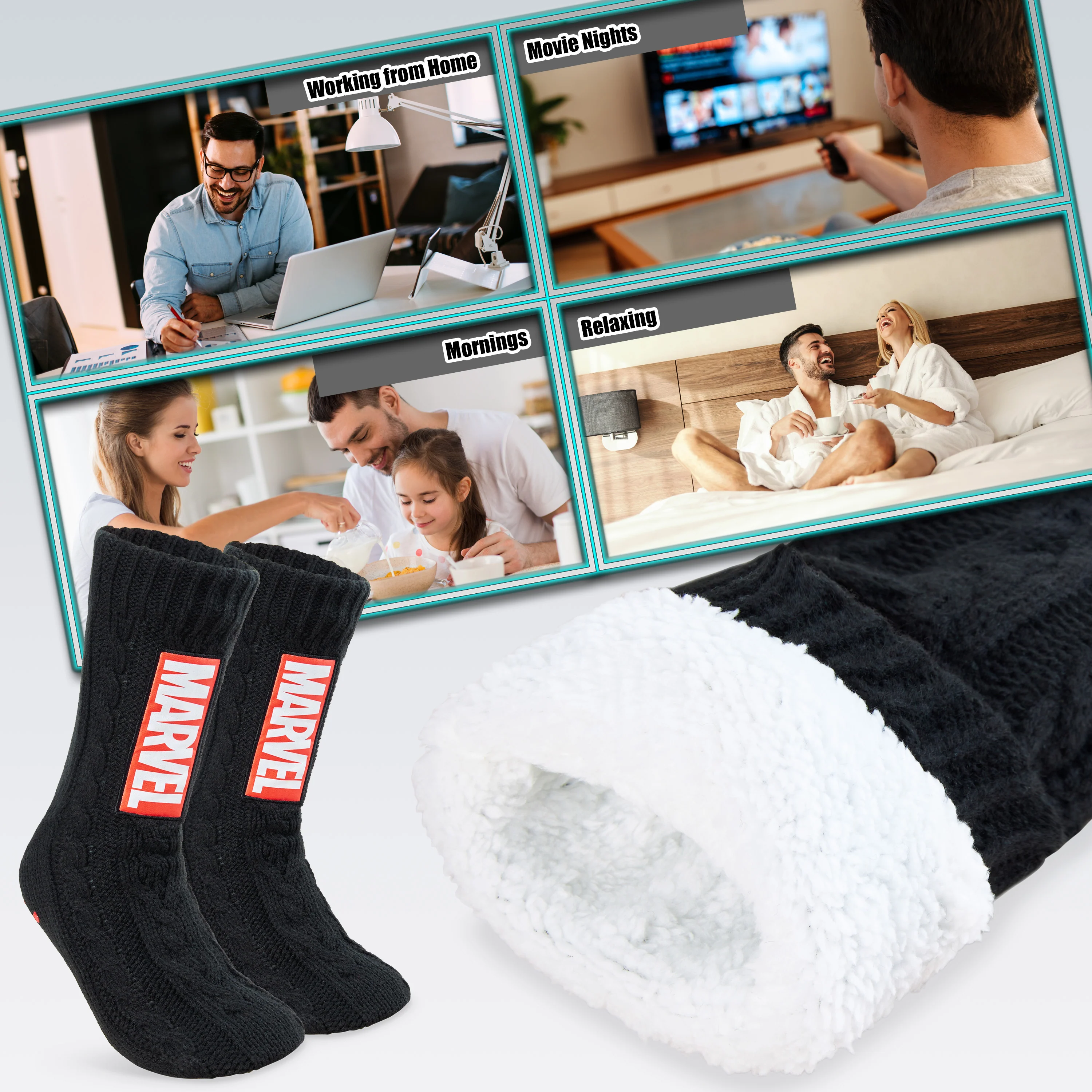 Marvel Fluffy Socks, Mens Slipper Socks, Black Panther Thor Warm Knitted Socks - Image 6