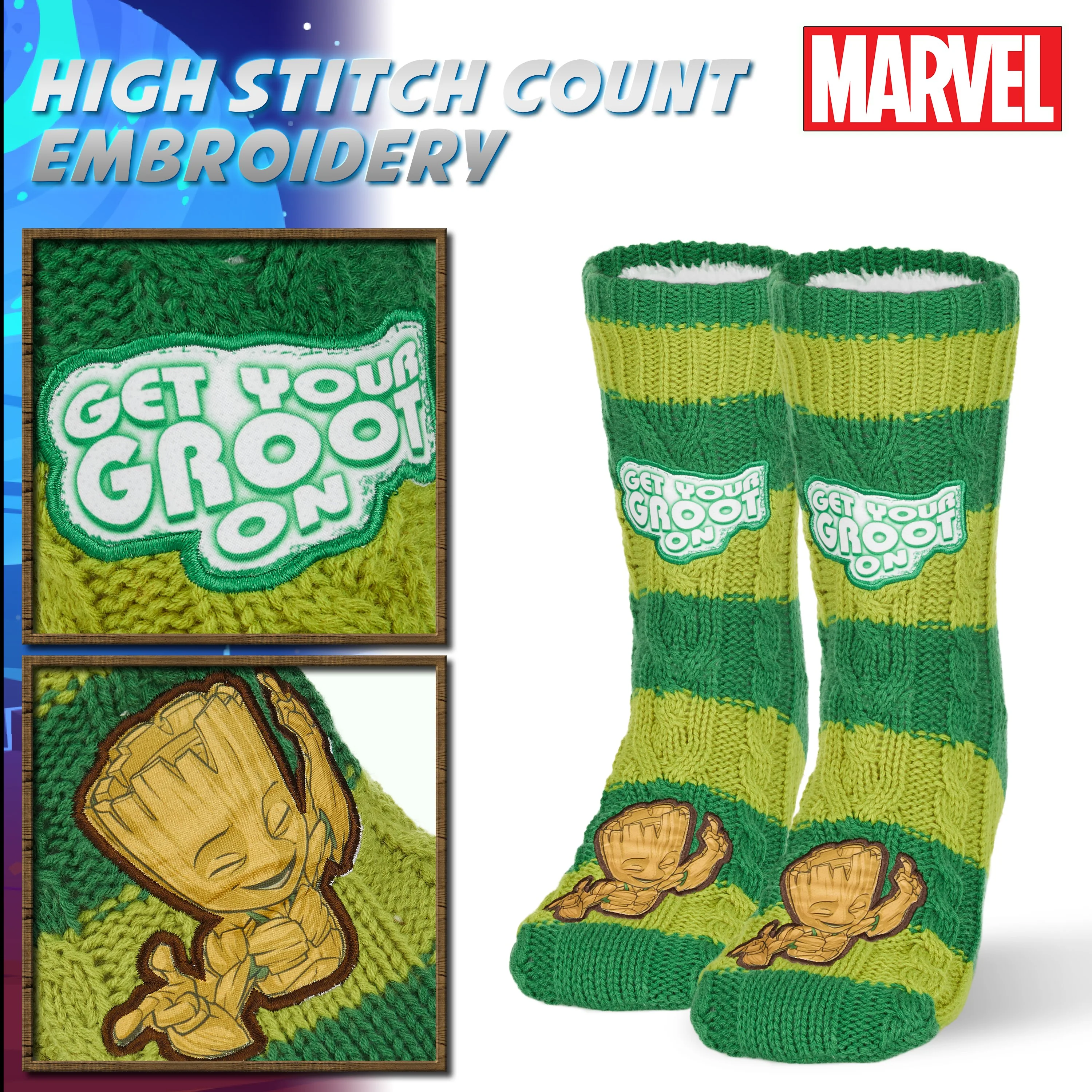 Marvel Fluffy Socks, Mens Slipper Socks, Groot Warm Knitted Socks - Image 3