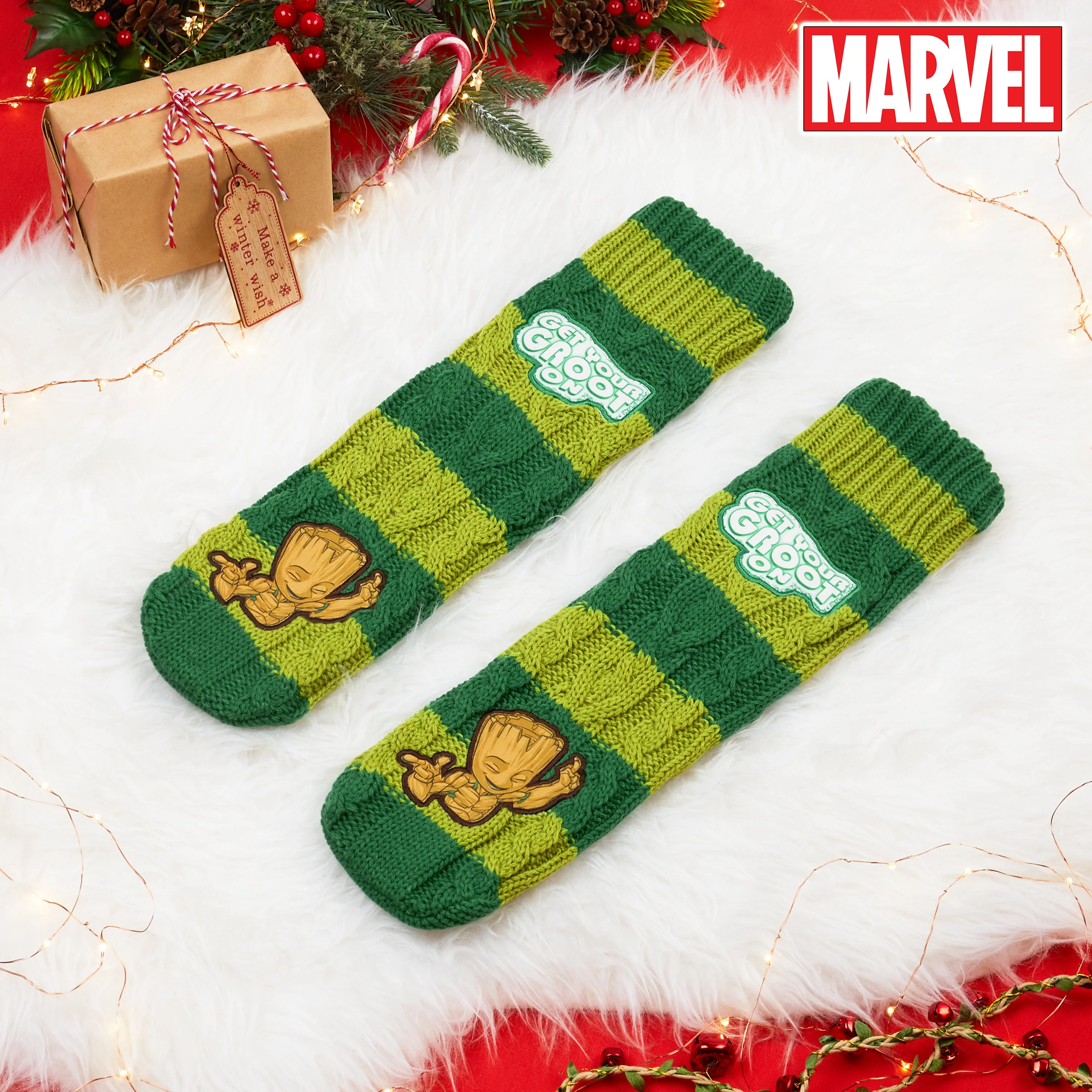 Marvel Fluffy Socks, Mens Slipper Socks, Groot Warm Knitted Socks - Image 4