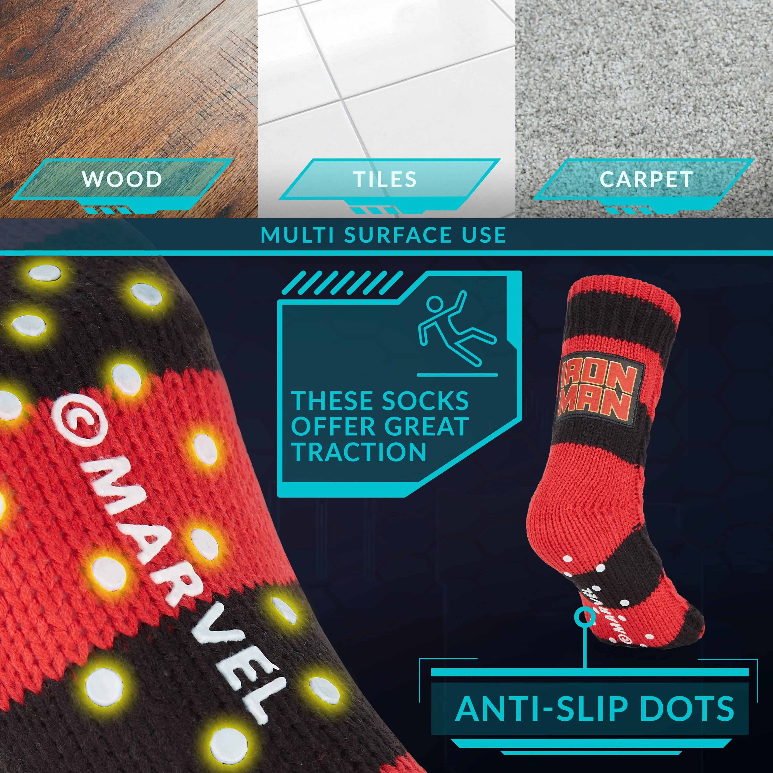 Marvel Fluffy Socks, Mens Slipper Socks, Iron Man Warm Knitted Socks - Image 6