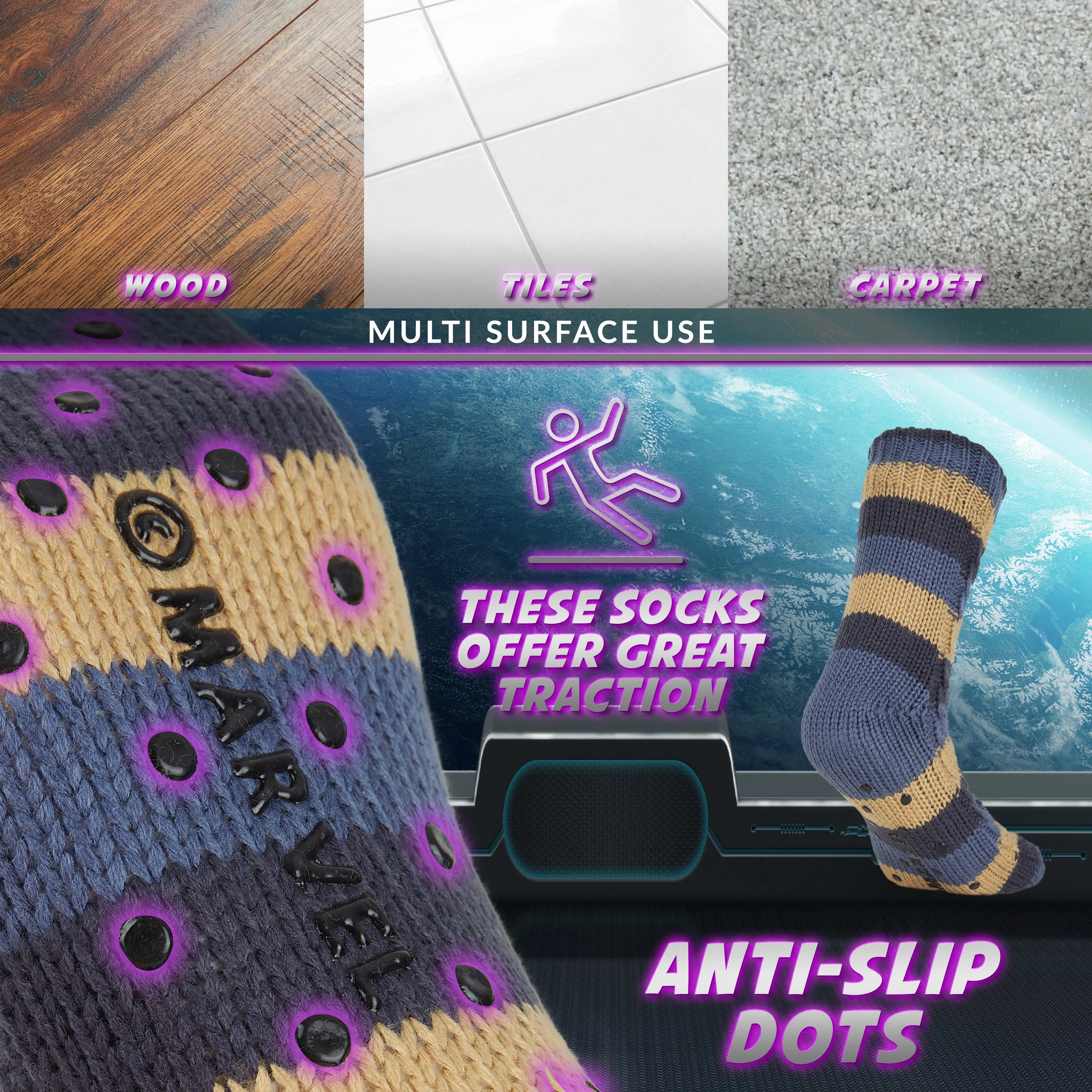 Marvel Fluffy Socks, Mens Slipper Socks, Thanos Warm Knitted Socks - Image 6