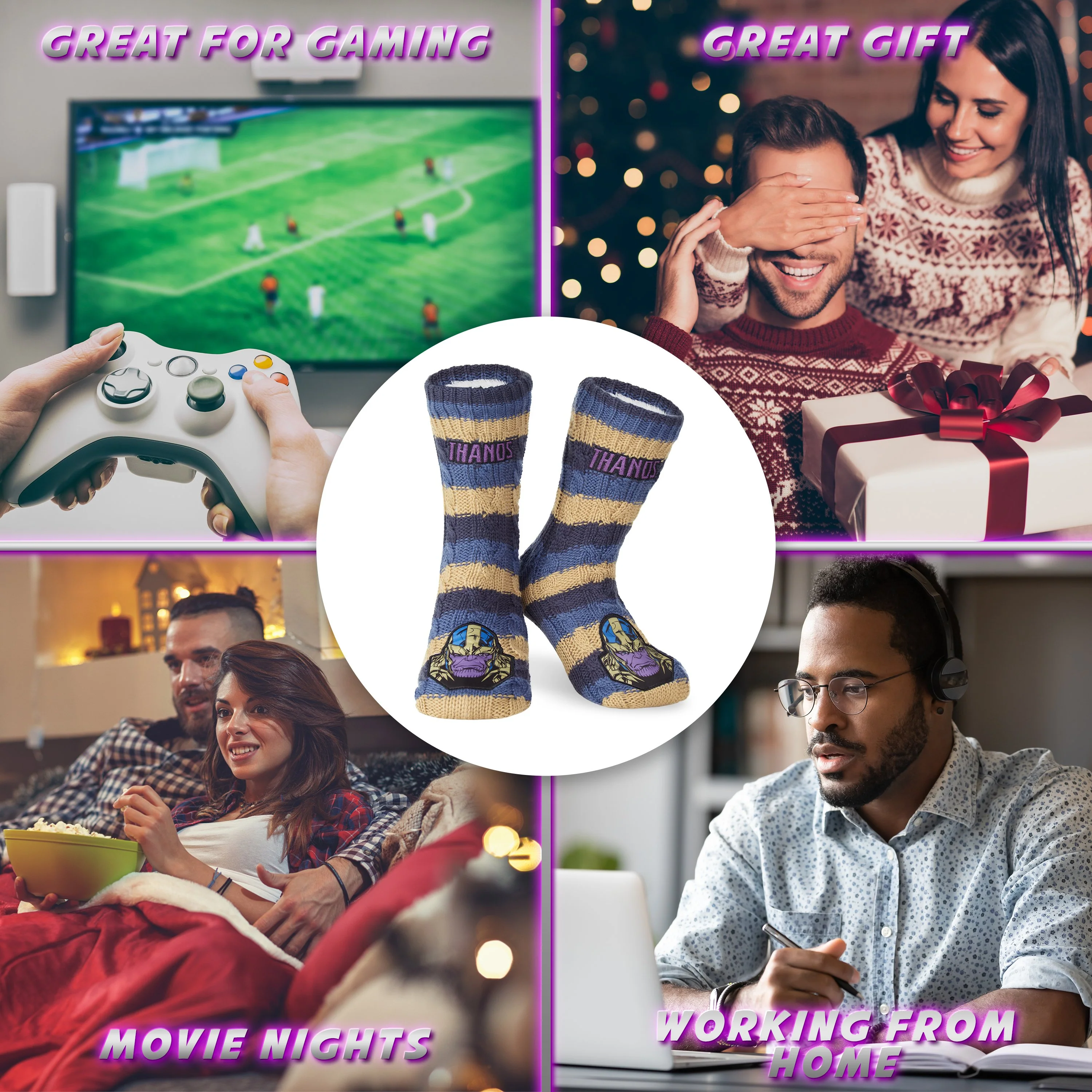 Marvel Fluffy Socks, Mens Slipper Socks, Thanos Warm Knitted Socks - Image 7