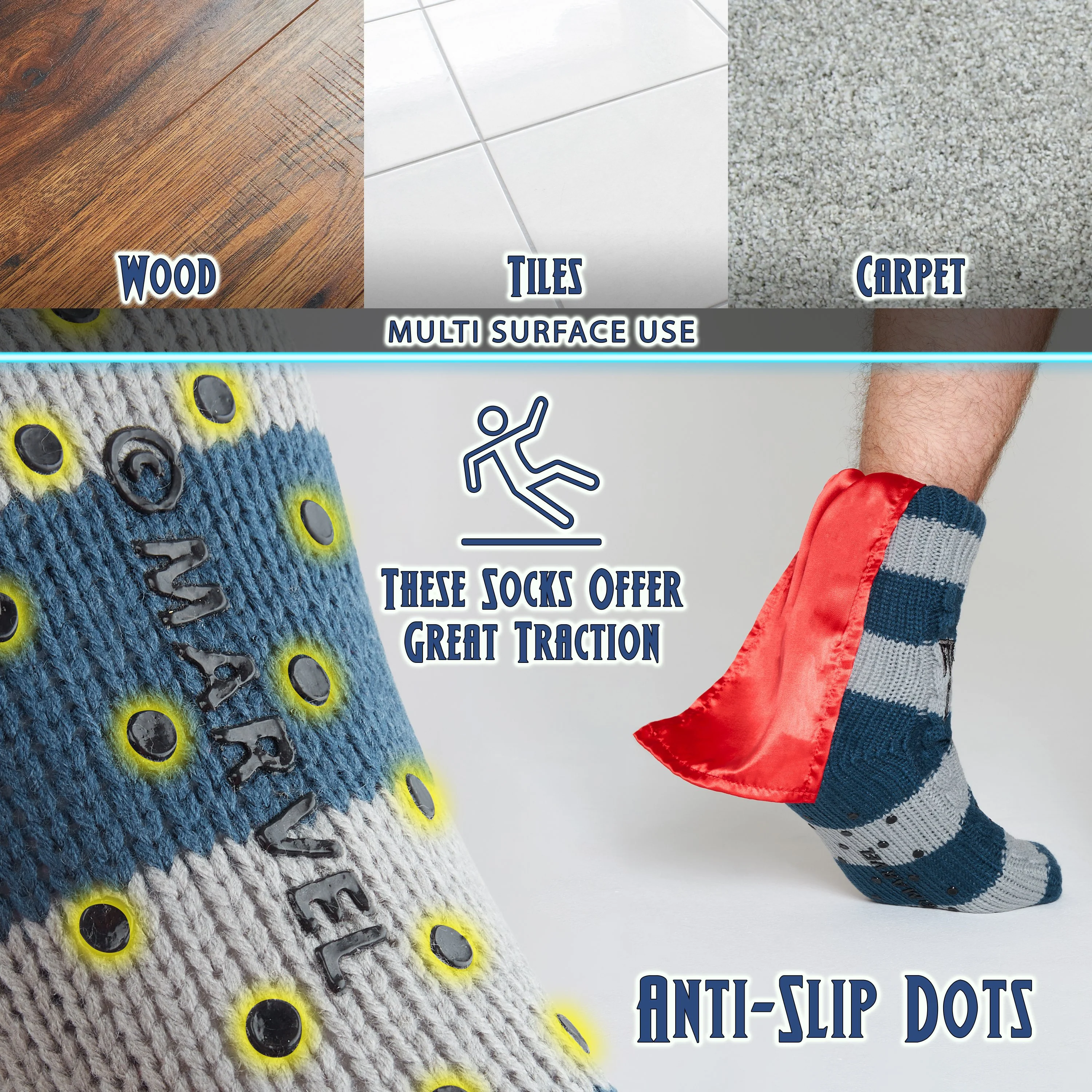 Marvel Fluffy Socks, Mens Slipper Socks, Thor Warm Knitted Socks With Cape - Image 6