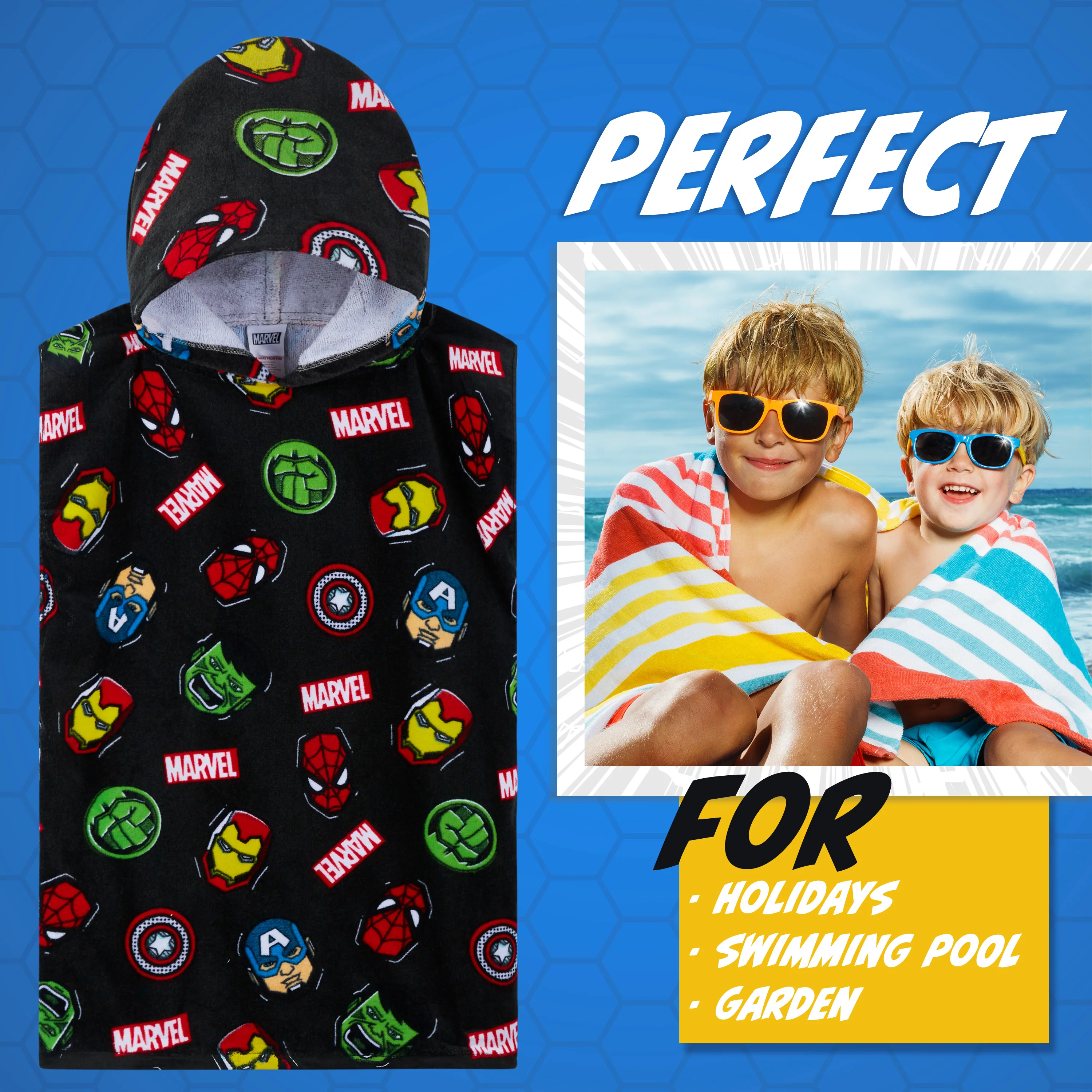 Marvel Hooded Towel for Kids, Absorbent Bath Towel with Hood - Holiday Essentials - Image 3