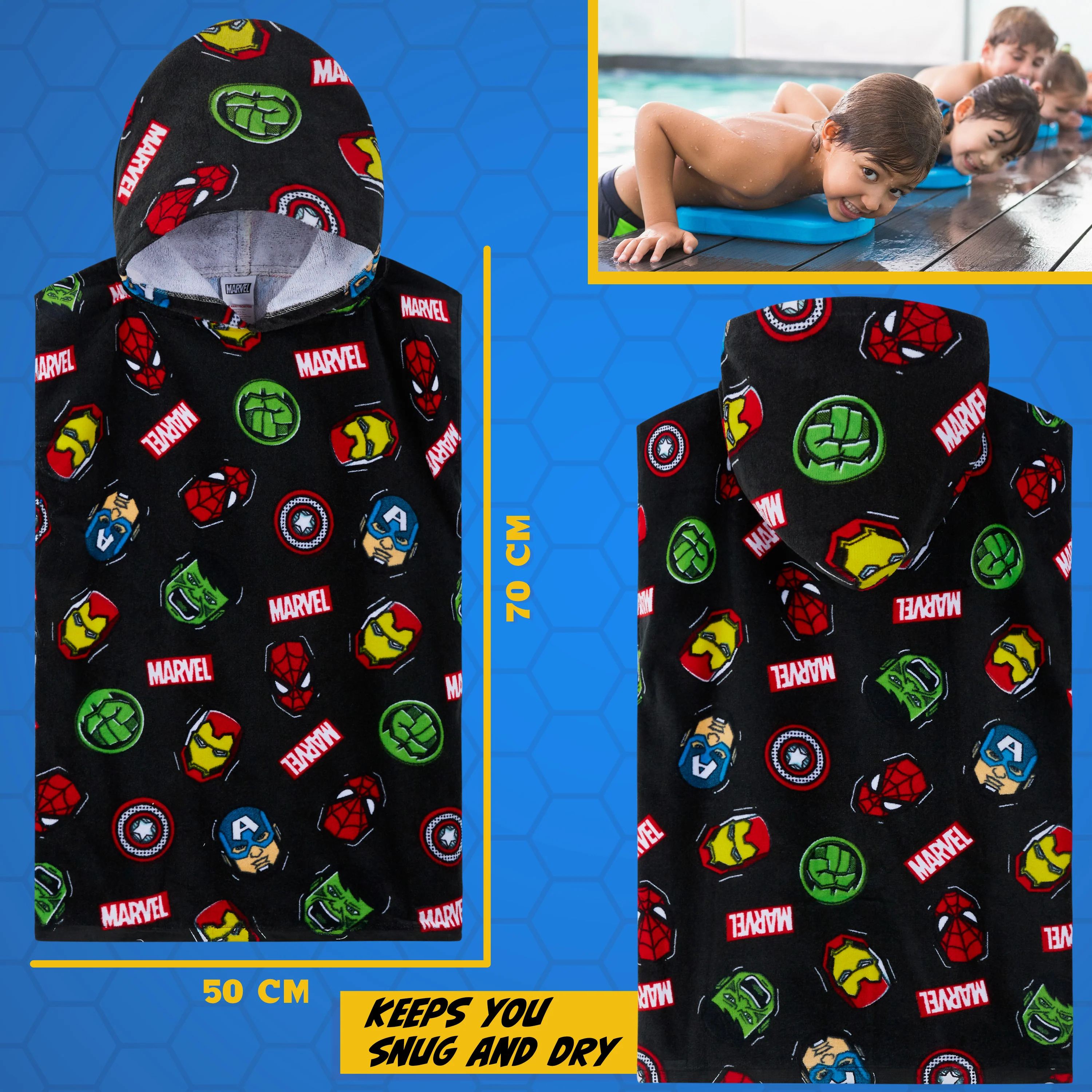 Marvel Hooded Towel for Kids, Absorbent Bath Towel with Hood - Holiday Essentials - Image 5