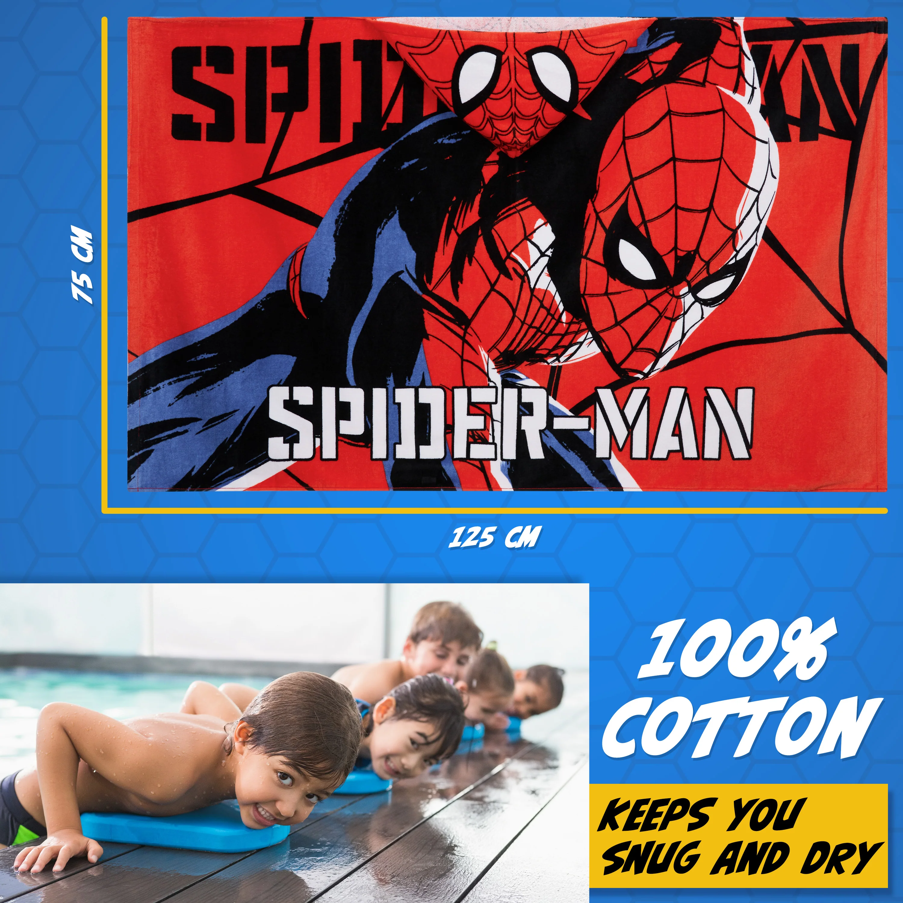 Marvel Hooded Towel for Kids, Absorbent Bath Towel with Hood - Holiday Essentials - Image 5