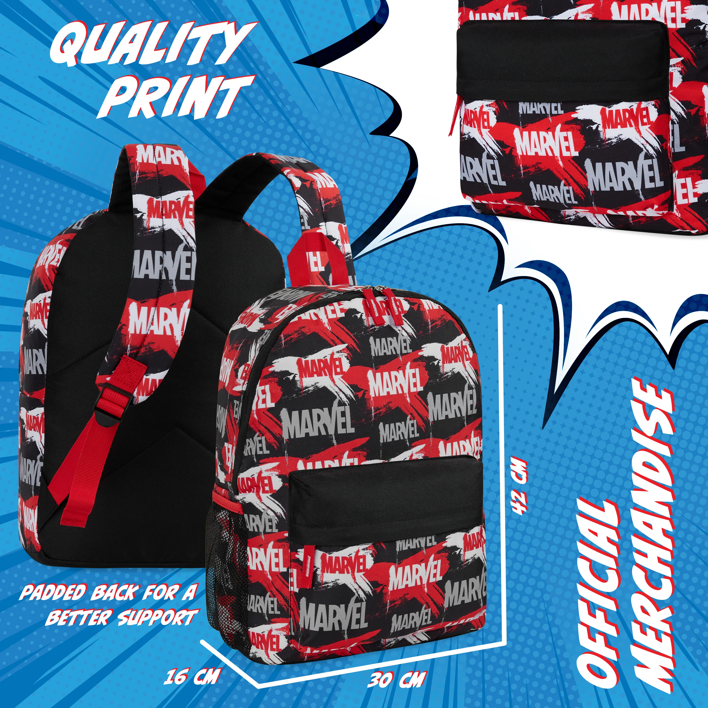 Marvel Kids Backpack, School Bag with Zipped Front Pocket - Red/Black - Image 5