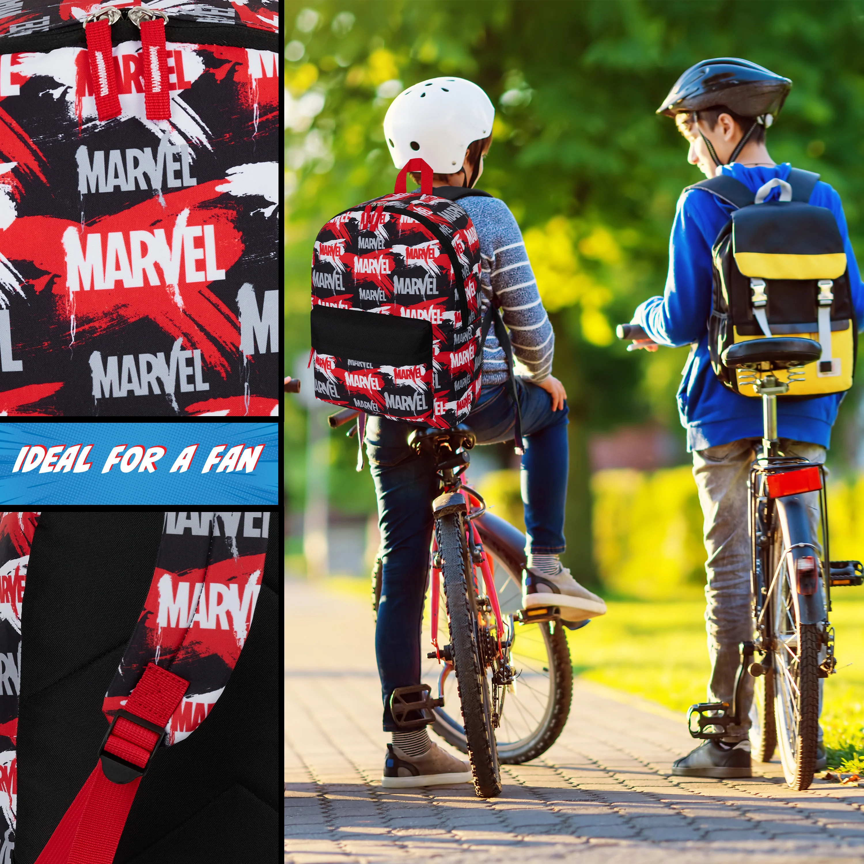 Marvel Kids Backpack, School Bag with Zipped Front Pocket - Red/Black - Image 6