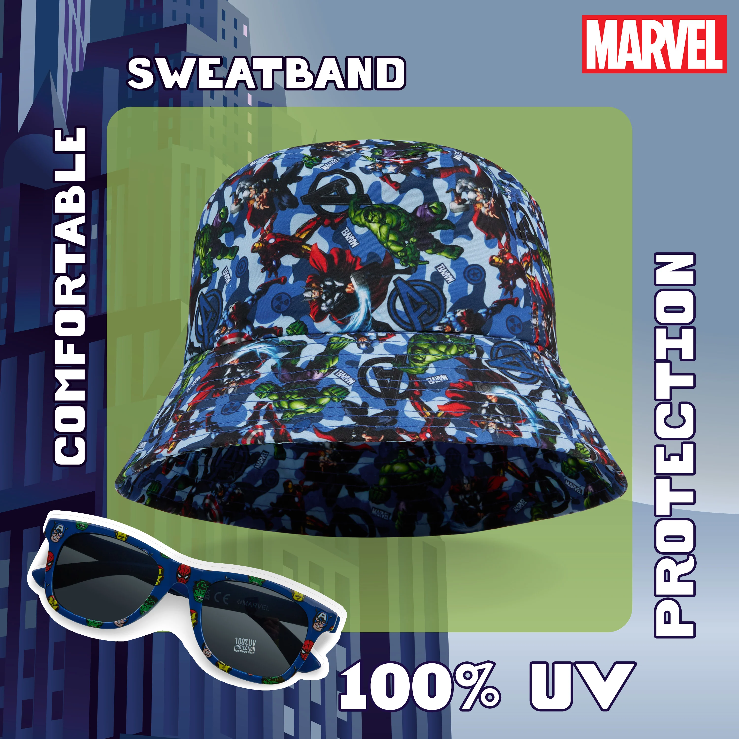 Marvel Kids Bucket Hat and Sunglasses Set, Lightweight Sun Hat 100% UV Protection Sunglasses - Kids Gifts - Image 4