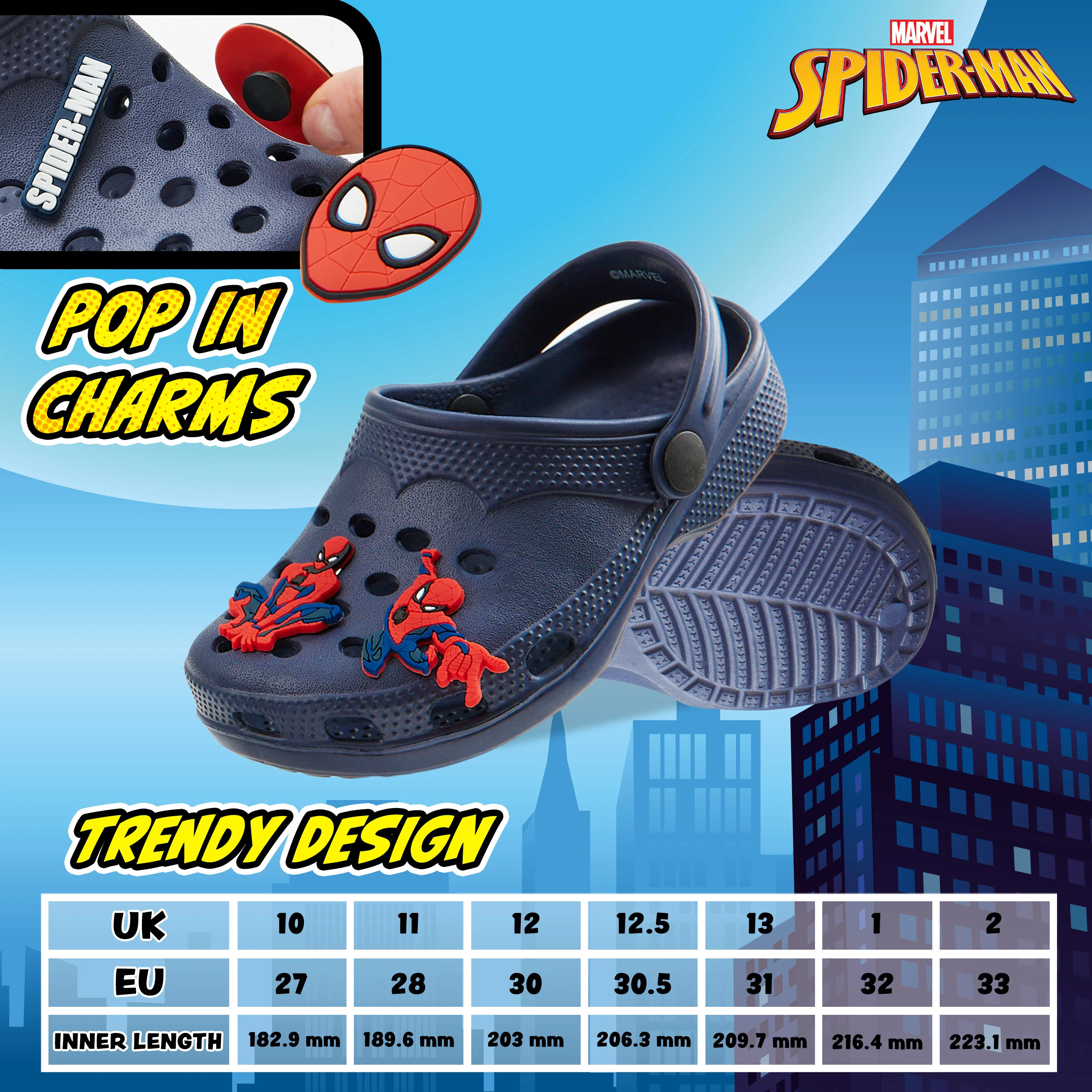 Marvel Boys Clogs with Removable Rubber Charms - Navy Spiderman - Image 6