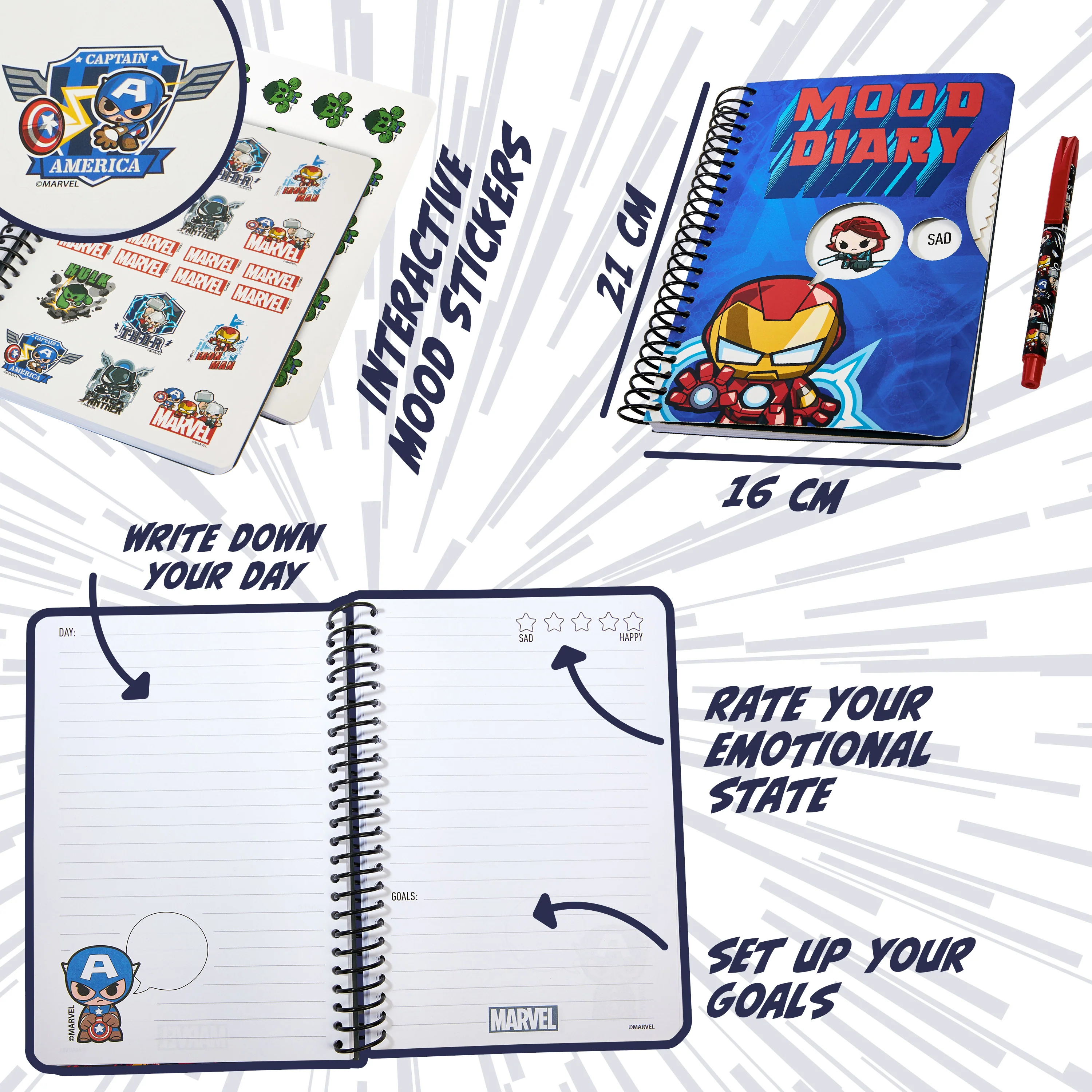 Marvel Kids Diary - Irron Man Mood Journal with Stickers and Pen - Image 6