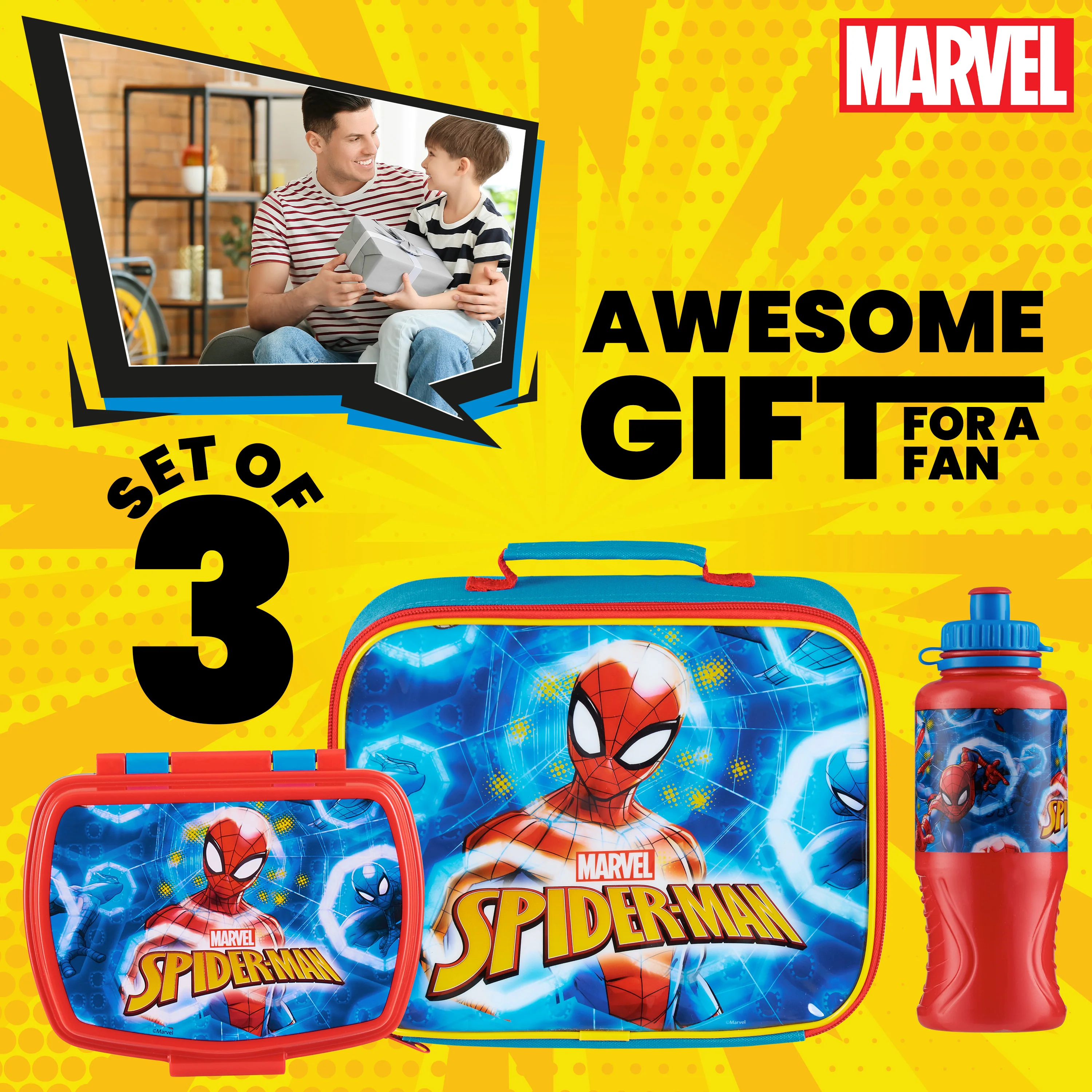 Marvel Kids Lunch Box 3 Piece Set Avengers Insulated Lunch Bag Snack Box 430ml Spiderman Water Bottle BPA Free School Travel Captain America Iron Man Thor (Multicolor Spiderman) - Image 3