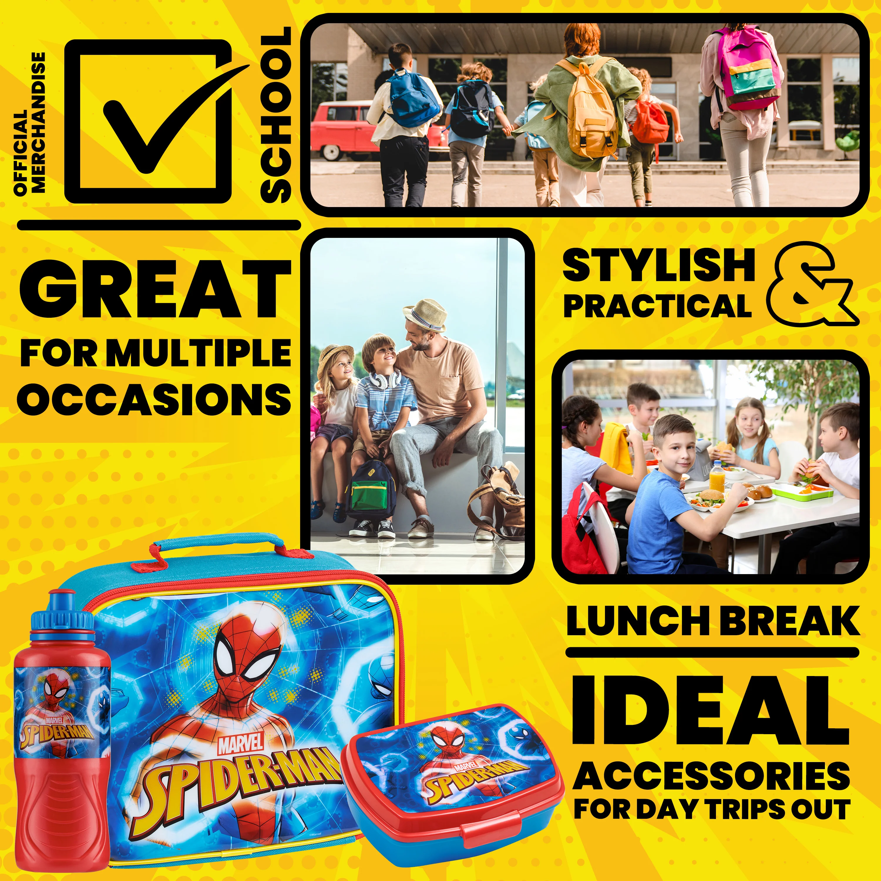 Marvel Kids Lunch Box 3 Piece Set Avengers Insulated Lunch Bag Snack Box 430ml Spiderman Water Bottle BPA Free School Travel Captain America Iron Man Thor (Multicolor Spiderman) - Image 4