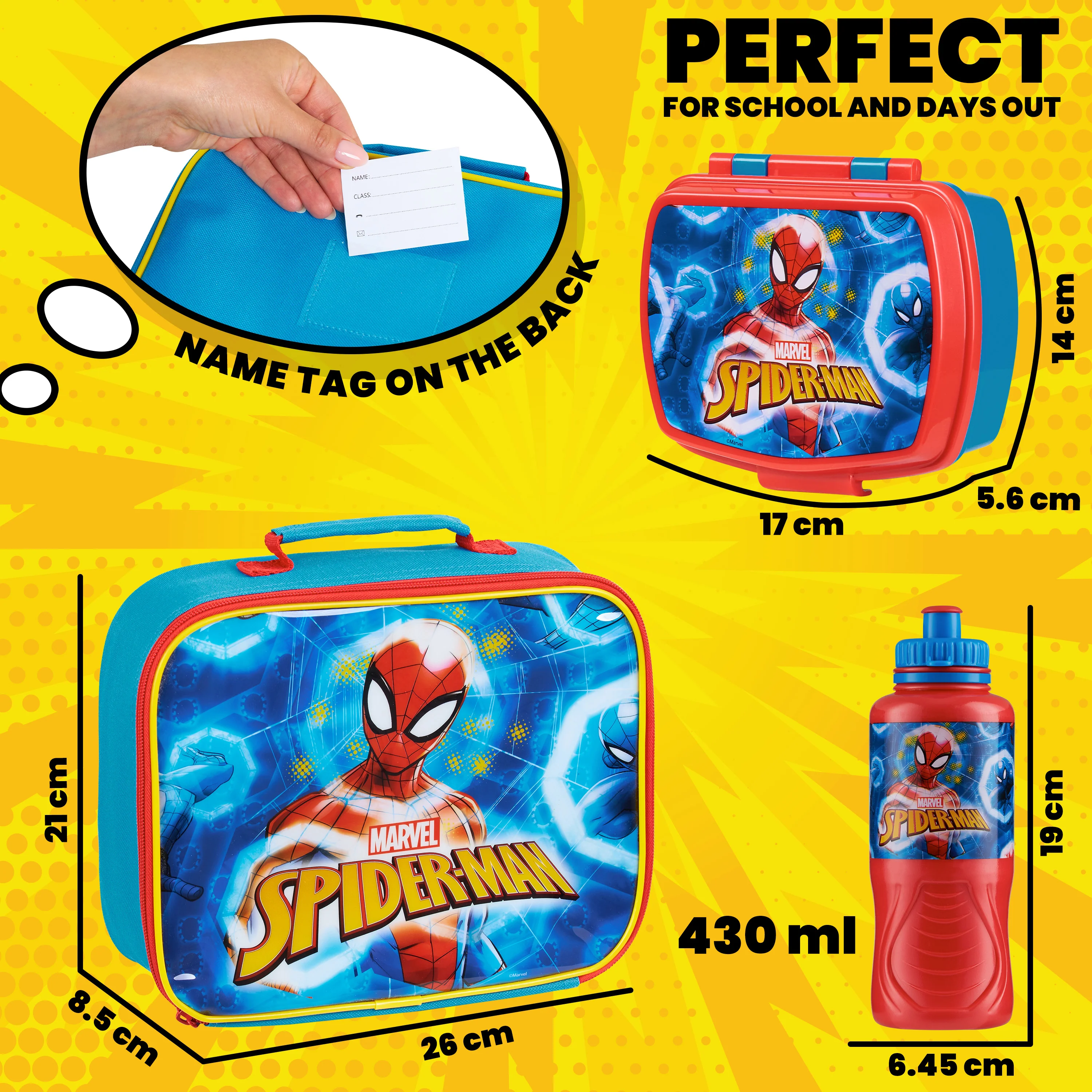 Marvel Kids Lunch Box 3 Piece Set Avengers Insulated Lunch Bag Snack Box 430ml Spiderman Water Bottle BPA Free School Travel Captain America Iron Man Thor (Multicolor Spiderman) - Image 5