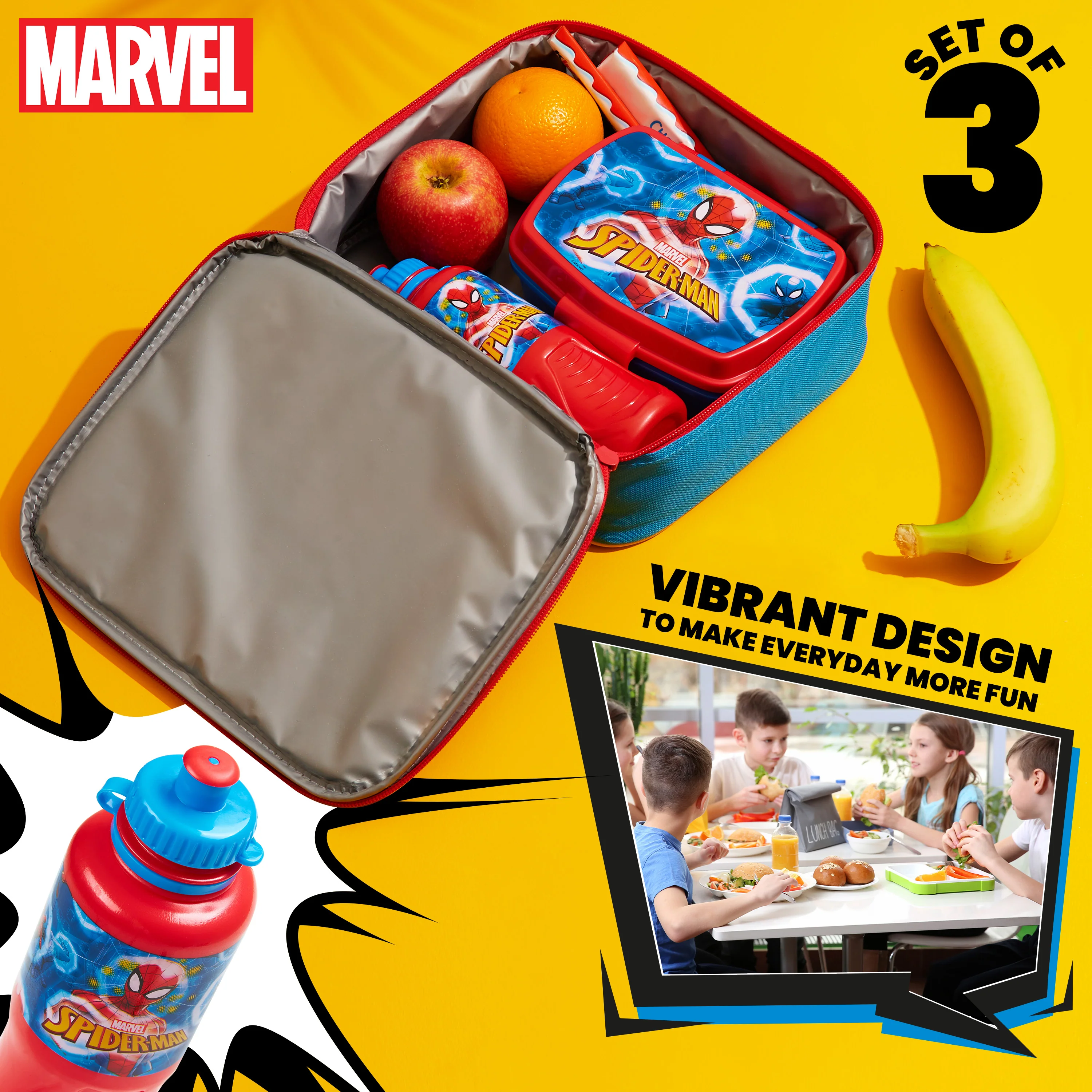 Marvel Kids Lunch Box 3 Piece Set Avengers Insulated Lunch Bag Snack Box 430ml Spiderman Water Bottle BPA Free School Travel Captain America Iron Man Thor (Multicolor Spiderman) - Image 6